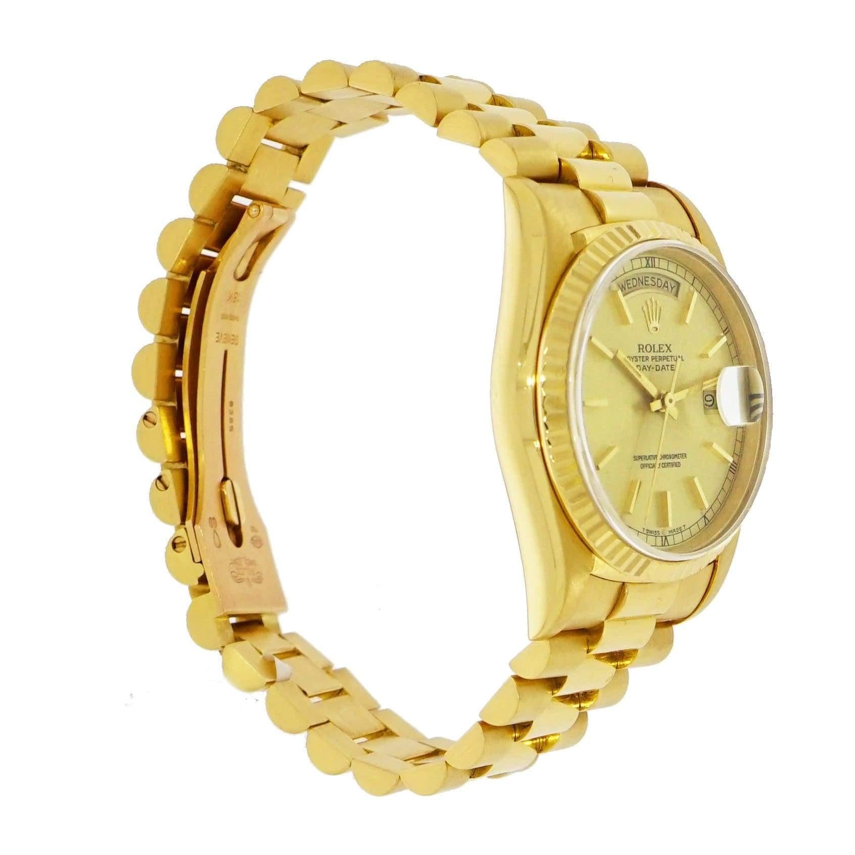 Modern Vintage Rolex Day-Date 18 Karat Yellow Gold