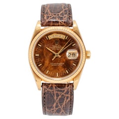 Vintage Rolex Day Date 36MM 18038 Spanish Wood Dial Brown Leather 18K Gold Watch Vintage Rolex Day Date 36MM 18038 Spanish Wood Dial Brown Leather 18K Gold Watch