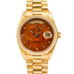 Vintage Rolex Day Date 36MM 18038 Walnut Birch Wood Dial Bark 18K Gold Watch