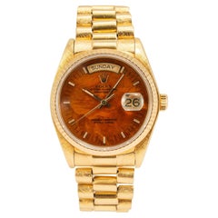 Vintage Rolex Day Date 36MM 18038 Walnut Birch Wood Dial Bark 18K Gold Watch