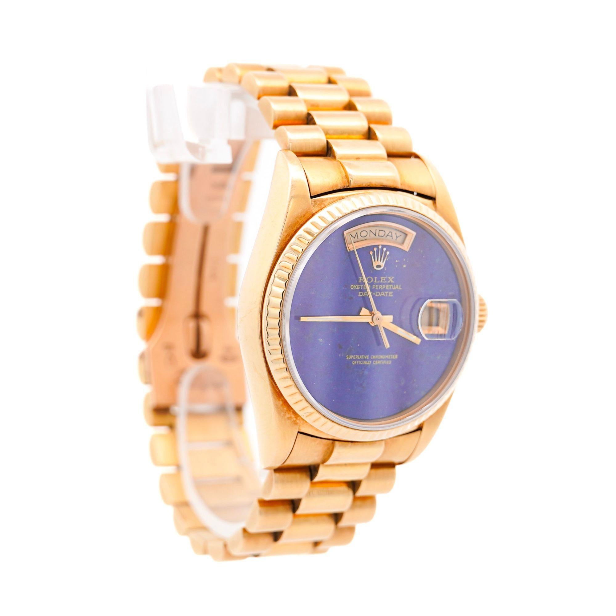 Women's or Men's Vintage Rolex Day-Date Lapis Lazuli 18K Yellow Gold 36mm Watch