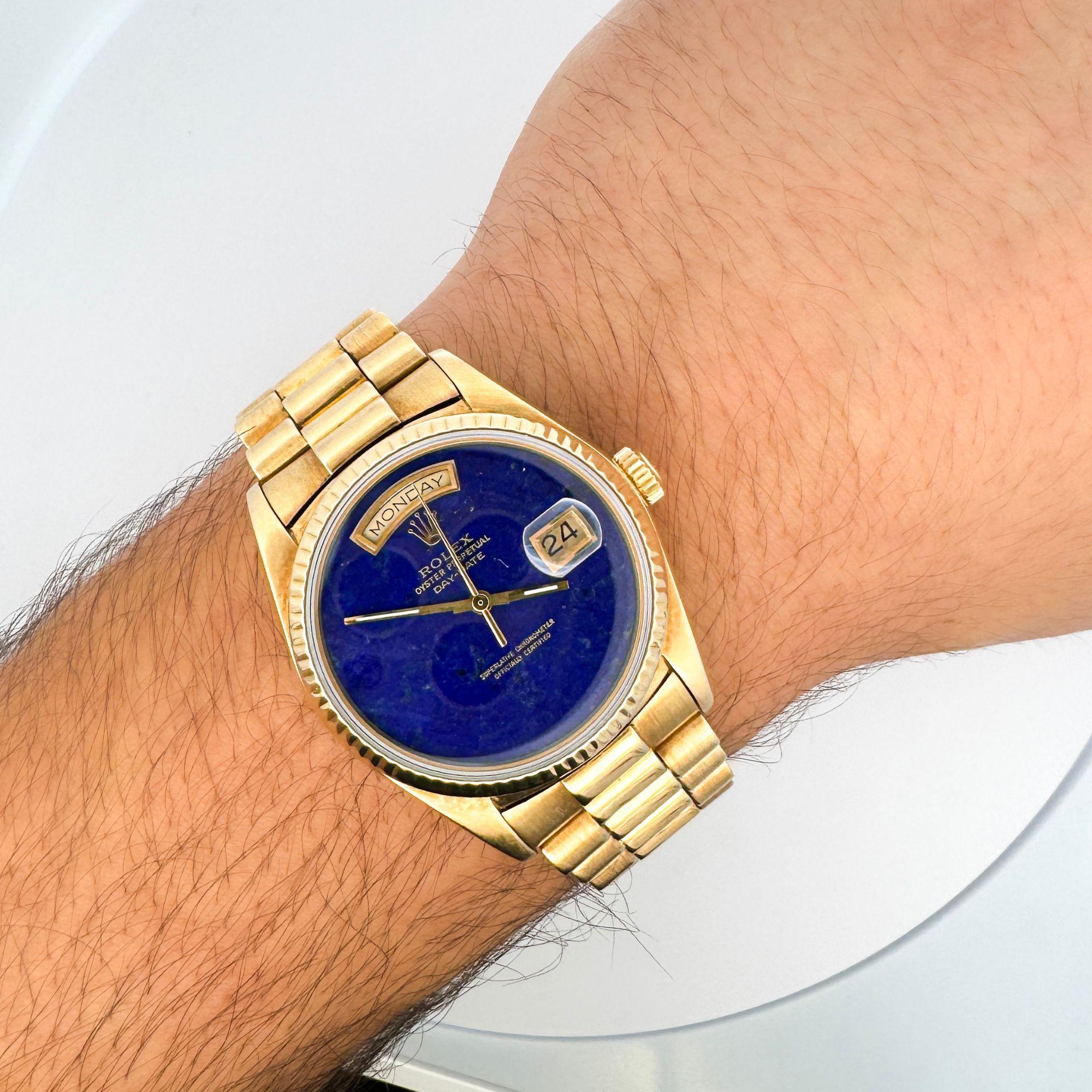Vintage Rolex Day-Date Lapis Lazuli 18K Yellow Gold 36mm Watch 2