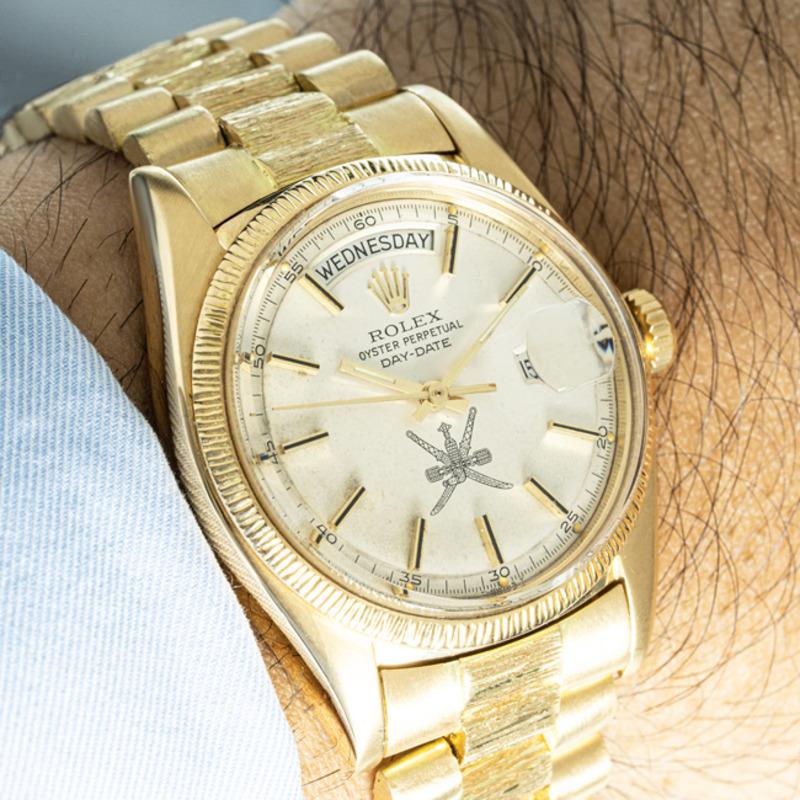 Vintage Rolex Day-Date Omani Dial Bark Finish, 1807 For Sale 1