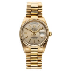 Vintage Rolex Day Date Reference 18038 1980s Silver Dial 18K Yellow Gold 36mm.