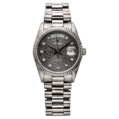 Vintage Rolex Daydate 18K White Gold 80s Ref 18239 Arabic Disk Grey Anniversary