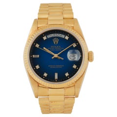 Vintage Rolex DayDate Model 18038 18k Yellow Gold 36mm Blue Vignette Dial B&P
