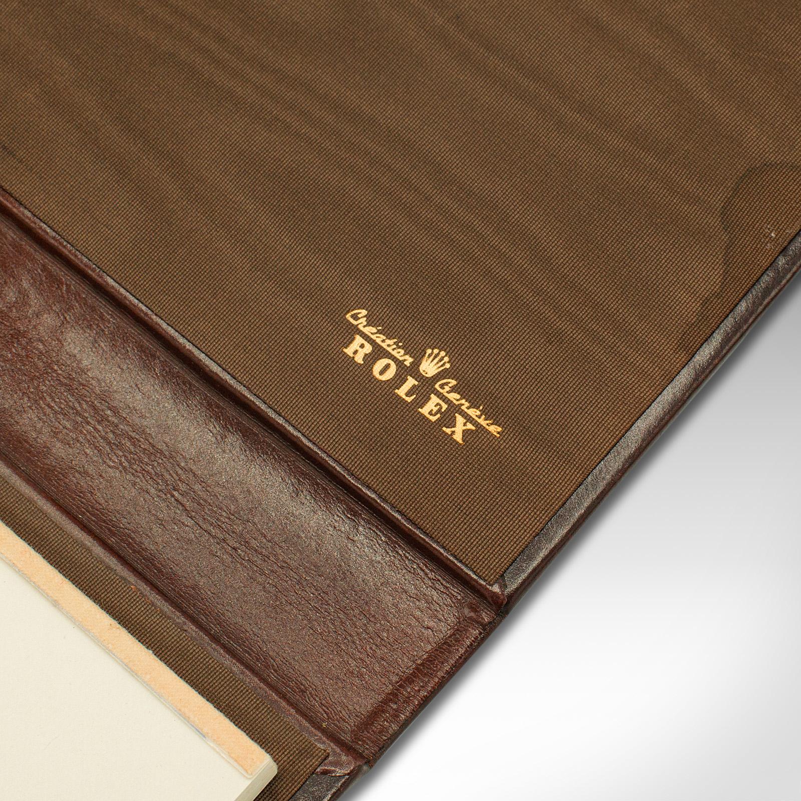20th Century Vintage Rolex Dealer's Quote Pad, Swiss, Leather Bound, Notebook Slip, Late 20th For Sale