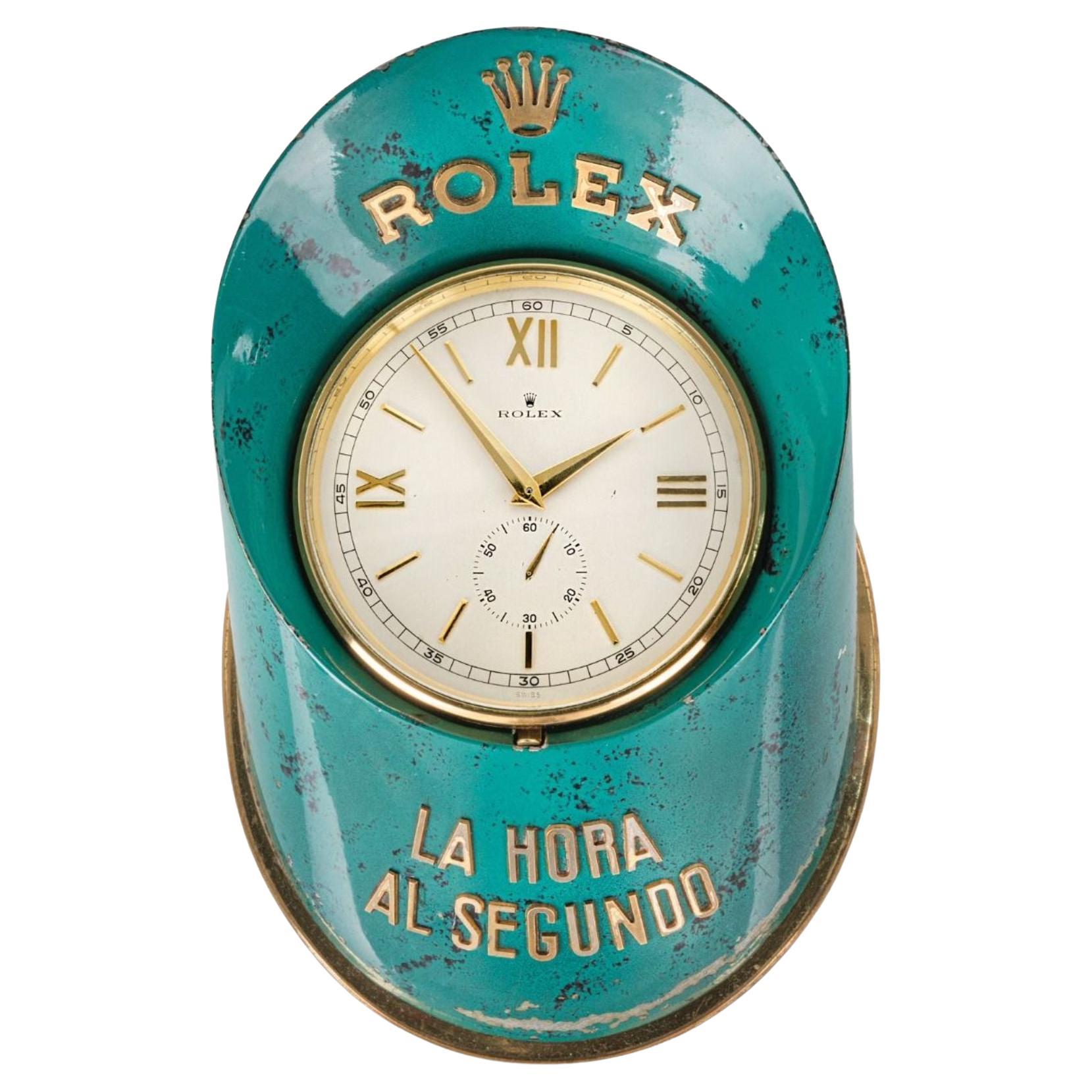 Rolex, horloge de bureau vintage en forme de fer à cheval peinte en laiton doré, années 1960