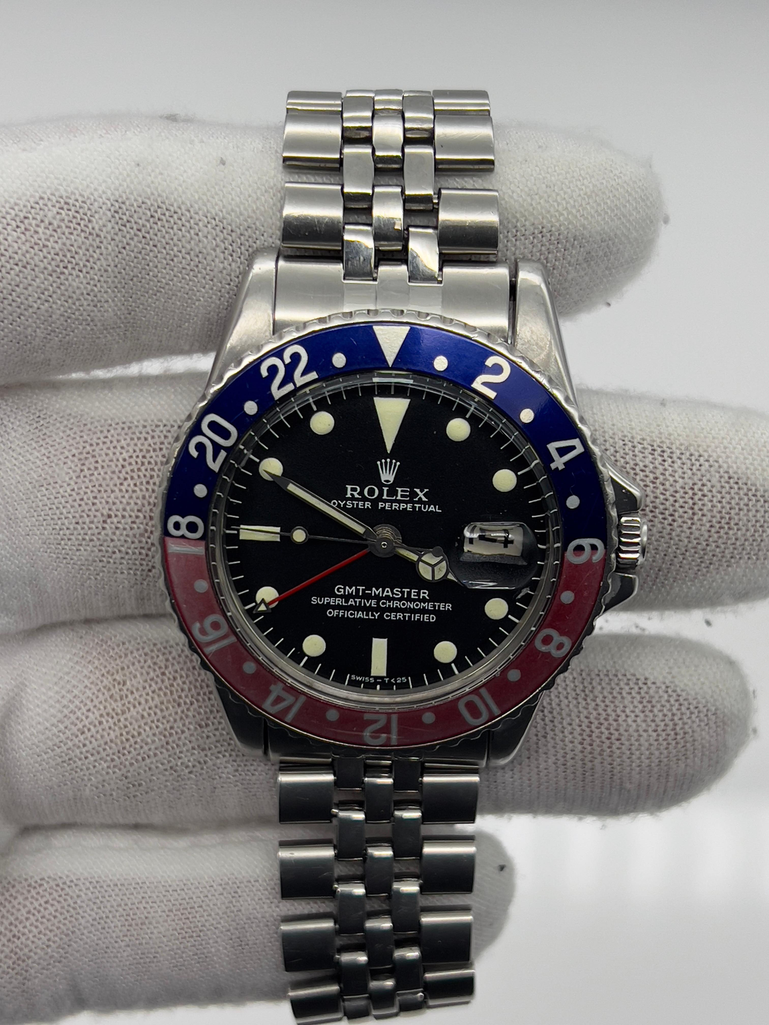 VINTAGE Rolex GMT Master 1675 Pepsi Red Blue Steel Jubilee Box Service Paper For Sale 10