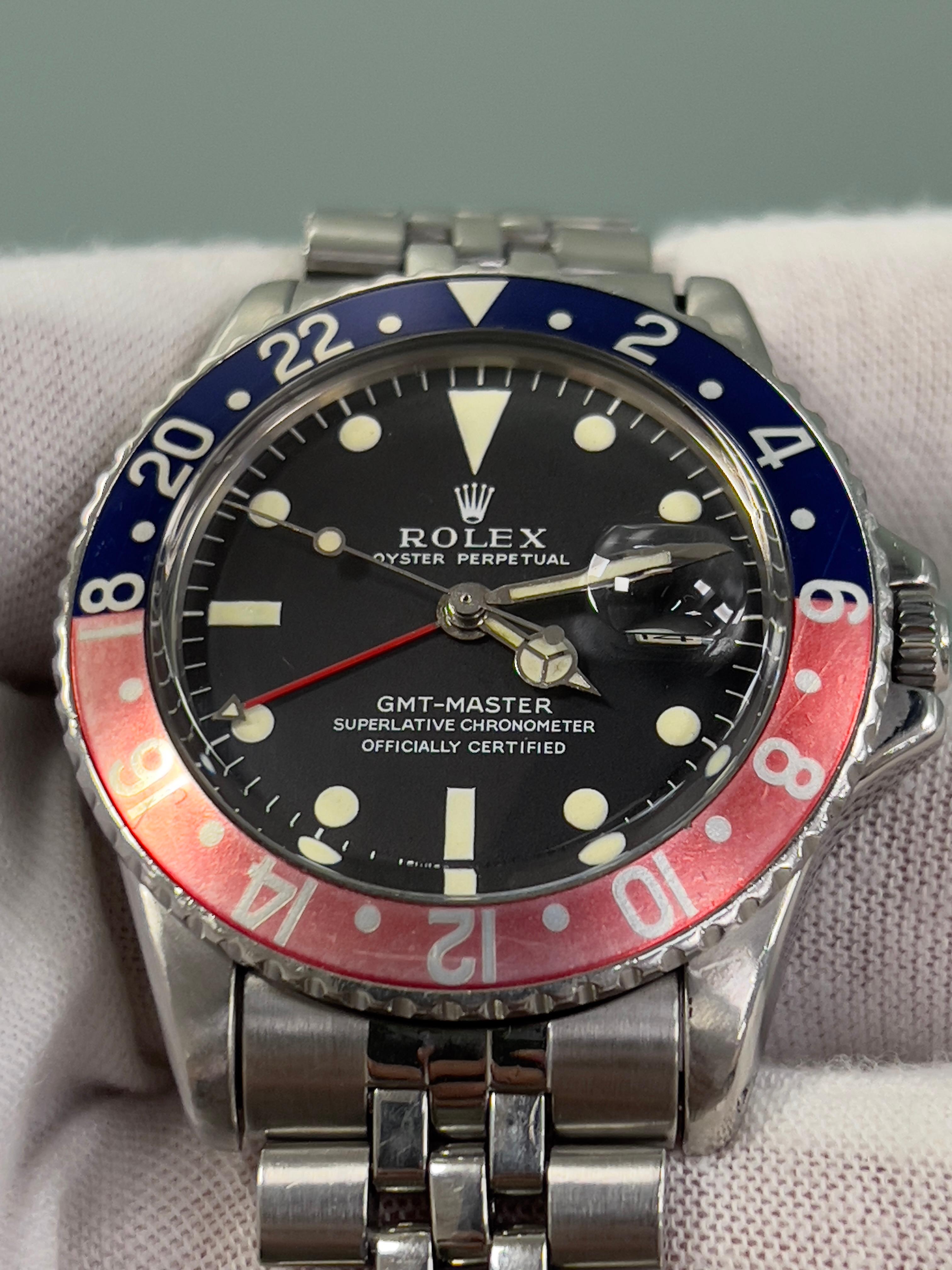VINTAGE Rolex GMT Master 1675 Pepsi Red Blue Steel Jubilee Box Service Paper For Sale 11