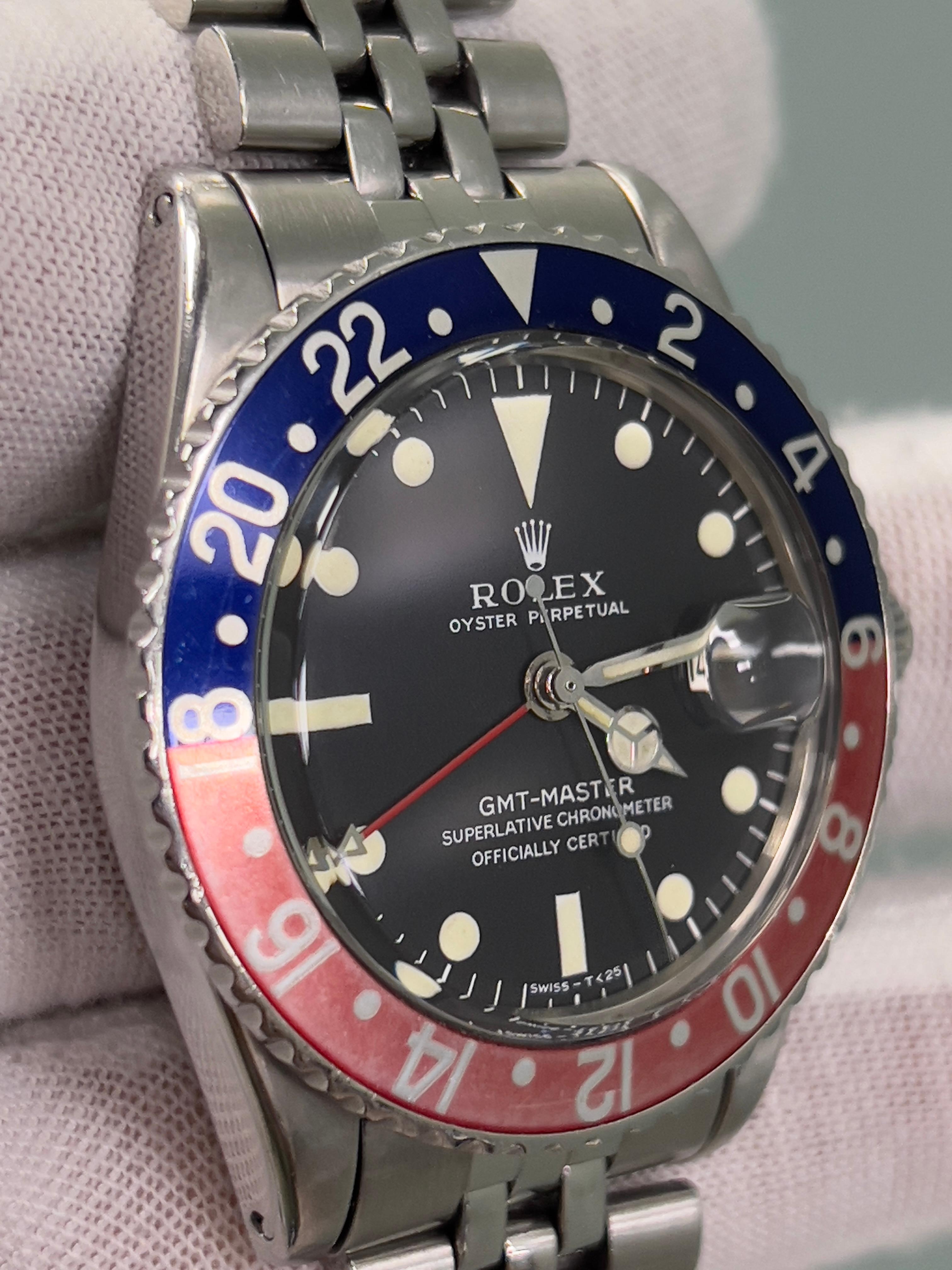VINTAGE Rolex GMT Master 1675 Pepsi Red Blue Steel Jubilee Box Service Paper For Sale 12