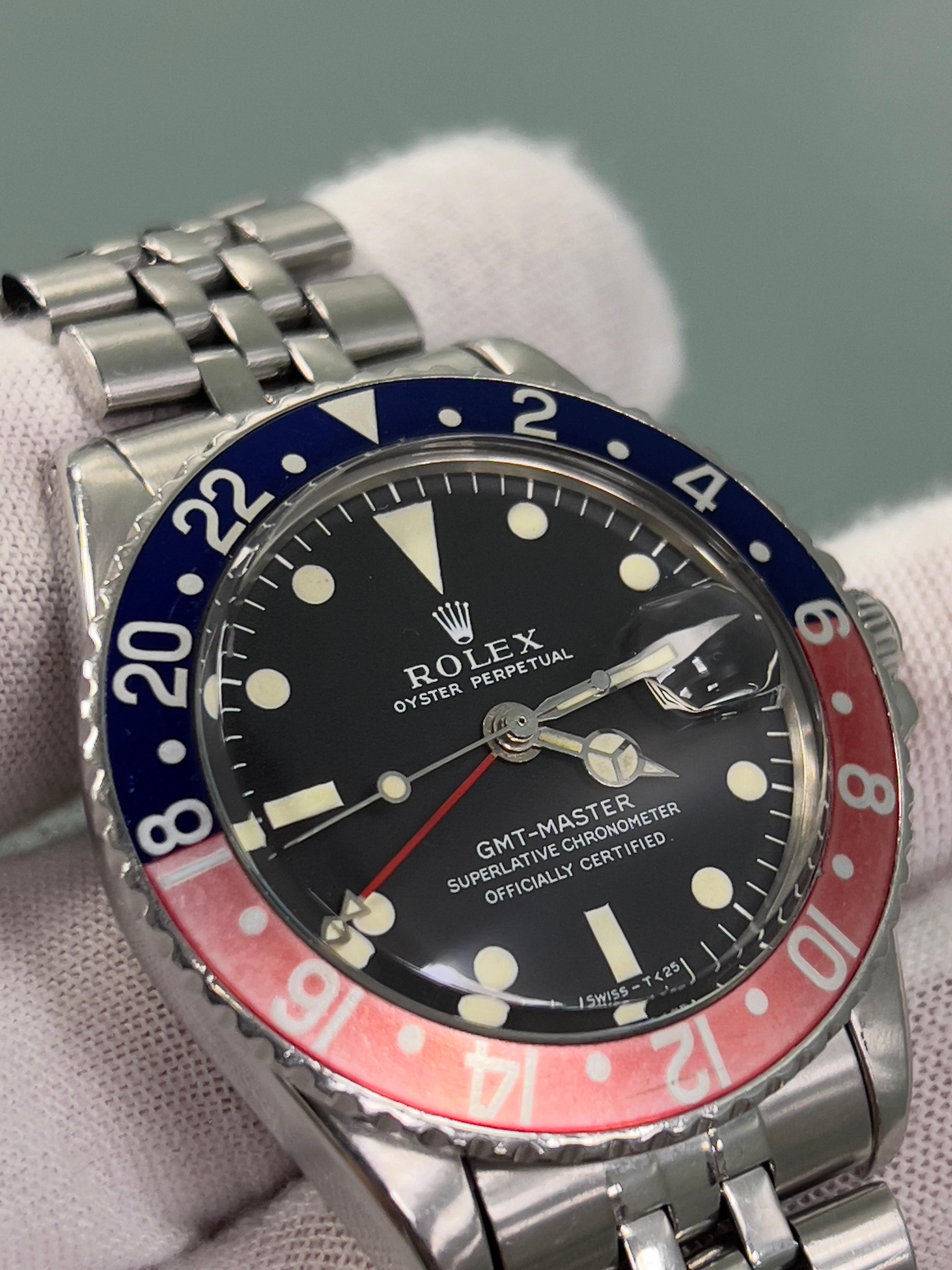 VINTAGE Rolex GMT Master 1675 Pepsi Red Blue Steel Jubilee Box Service Paper For Sale 13