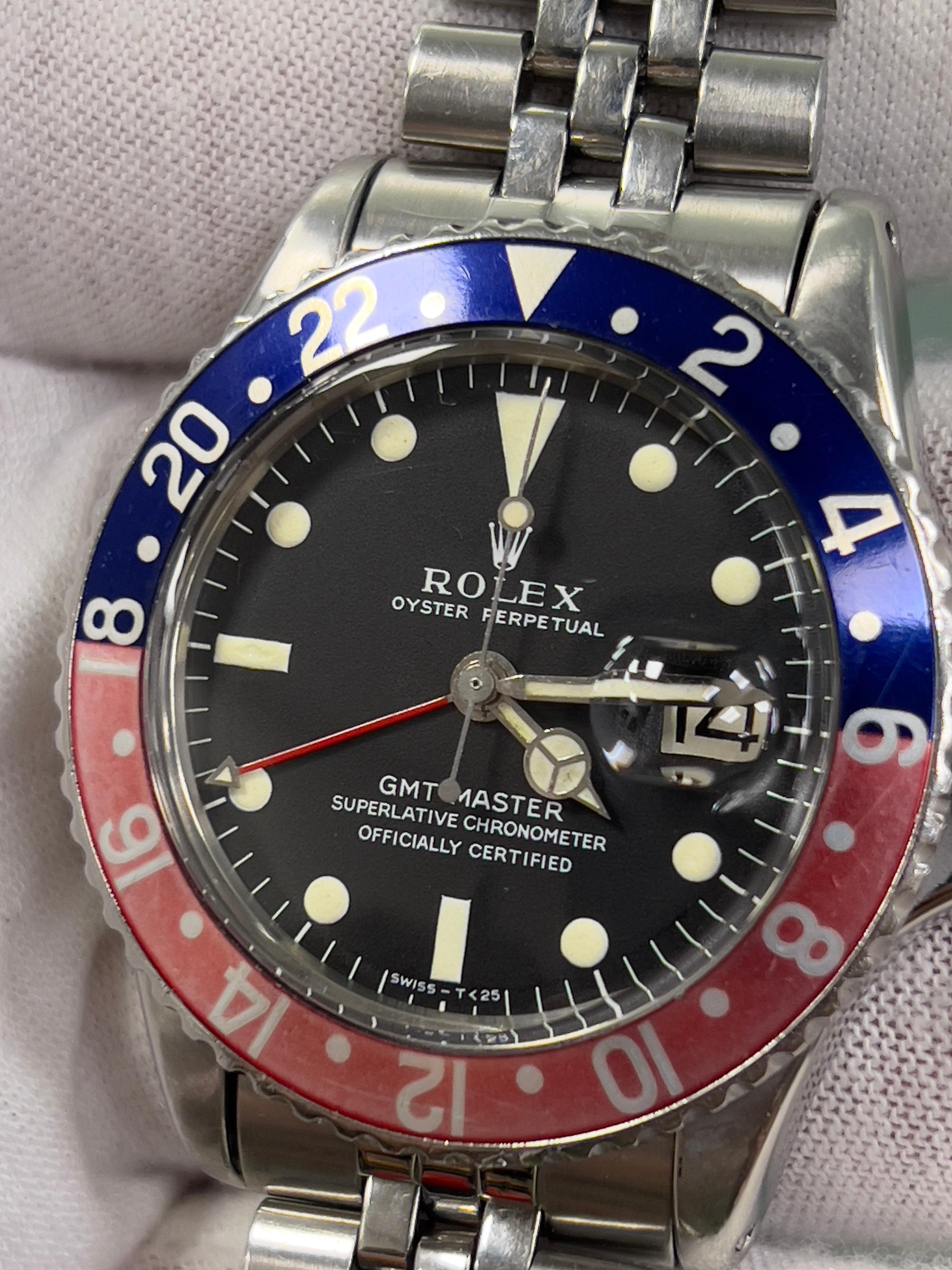VINTAGE Rolex GMT Master 1675 Pepsi Red Blue Steel Jubilee Box Service Paper For Sale 14
