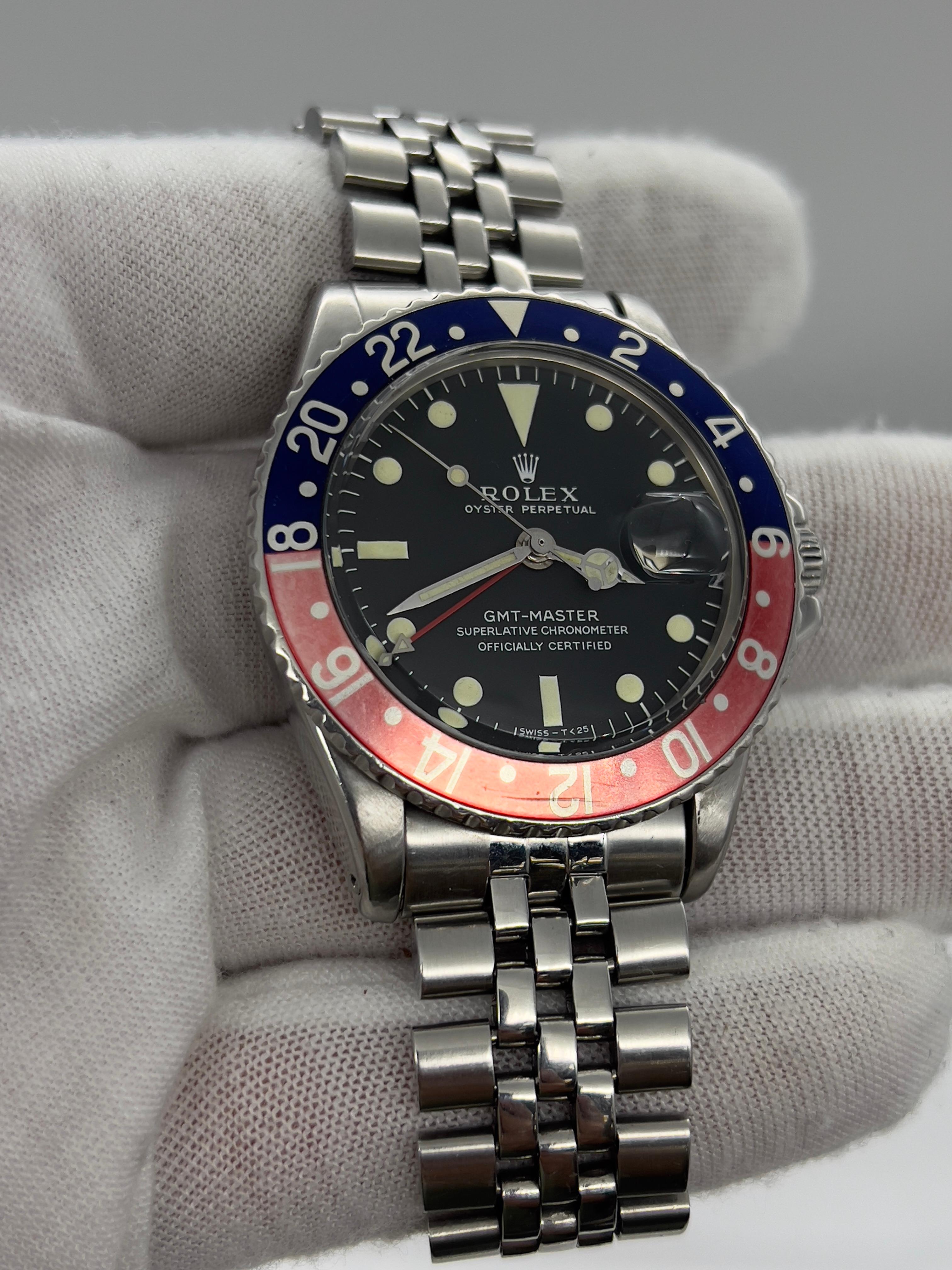 VINTAGE Rolex GMT Master 1675 Pepsi Red Blue Steel Jubilee Box Service Paper For Sale 3