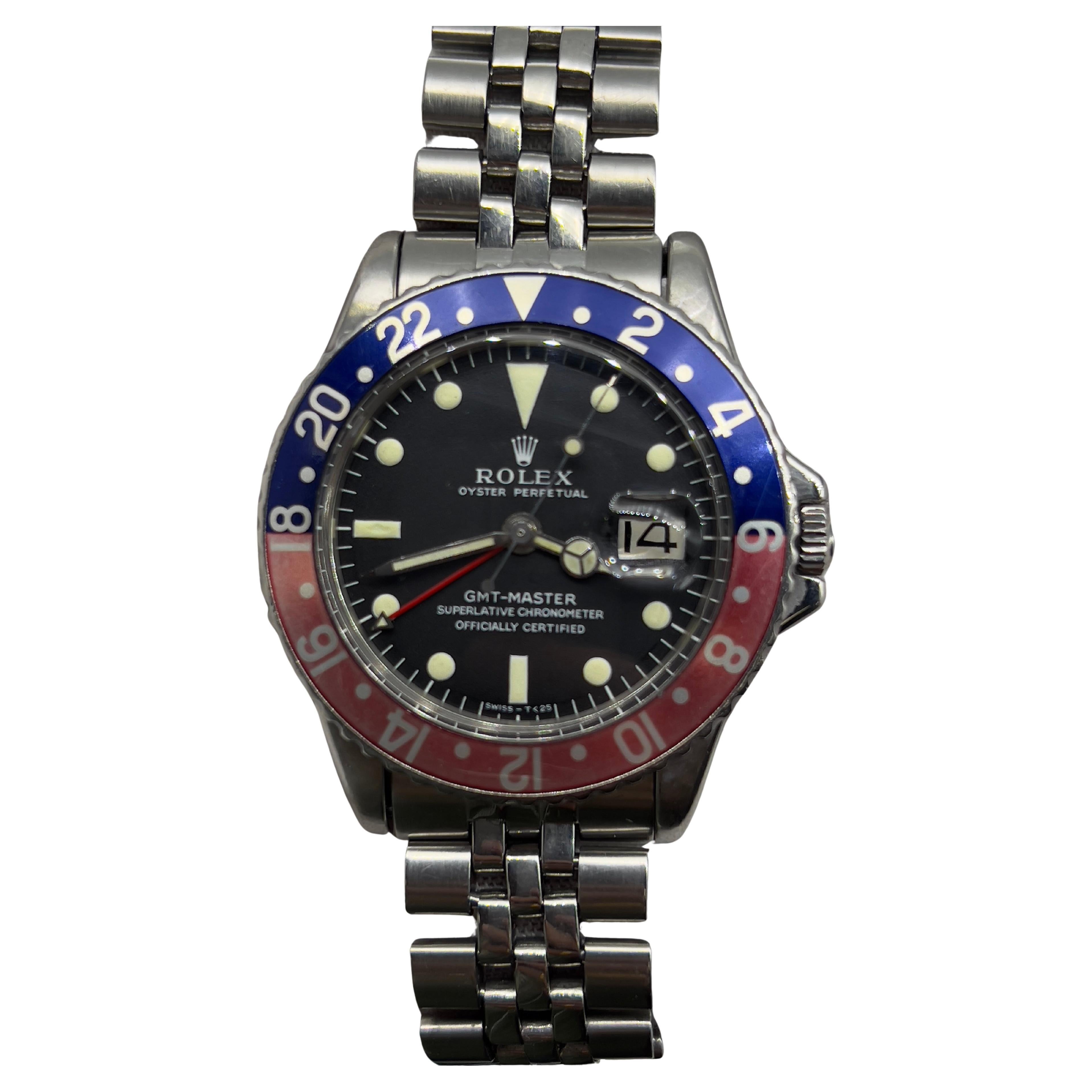 VINTAGE Rolex GMT Master 1675 Pepsi Red Blue Steel Jubilee Box Service Paper