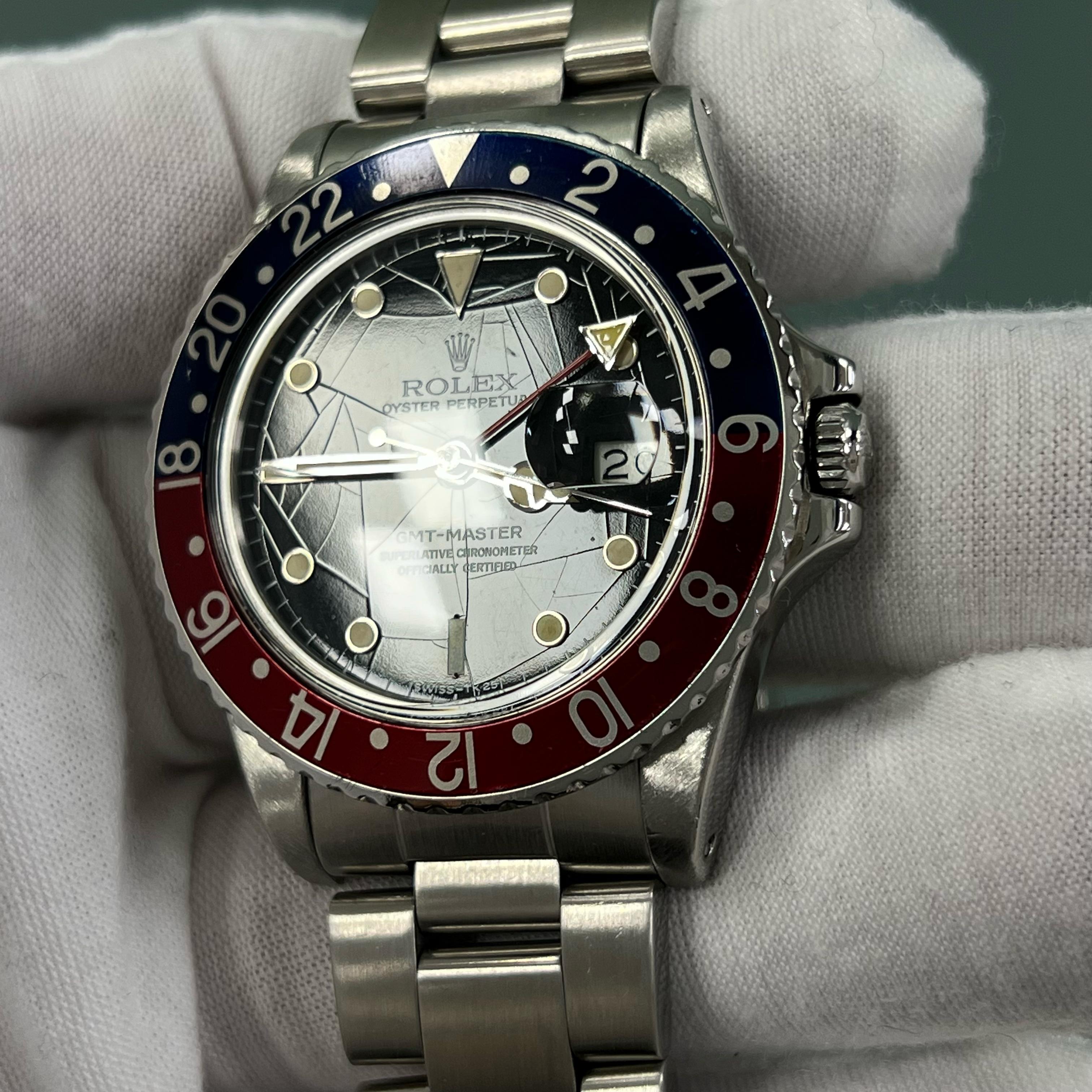 VINTAGE Rolex GMT Master 16750 Pepsi Rot Blau SPIDER DIAL Stahl Box Papier 1984 Herren im Angebot
