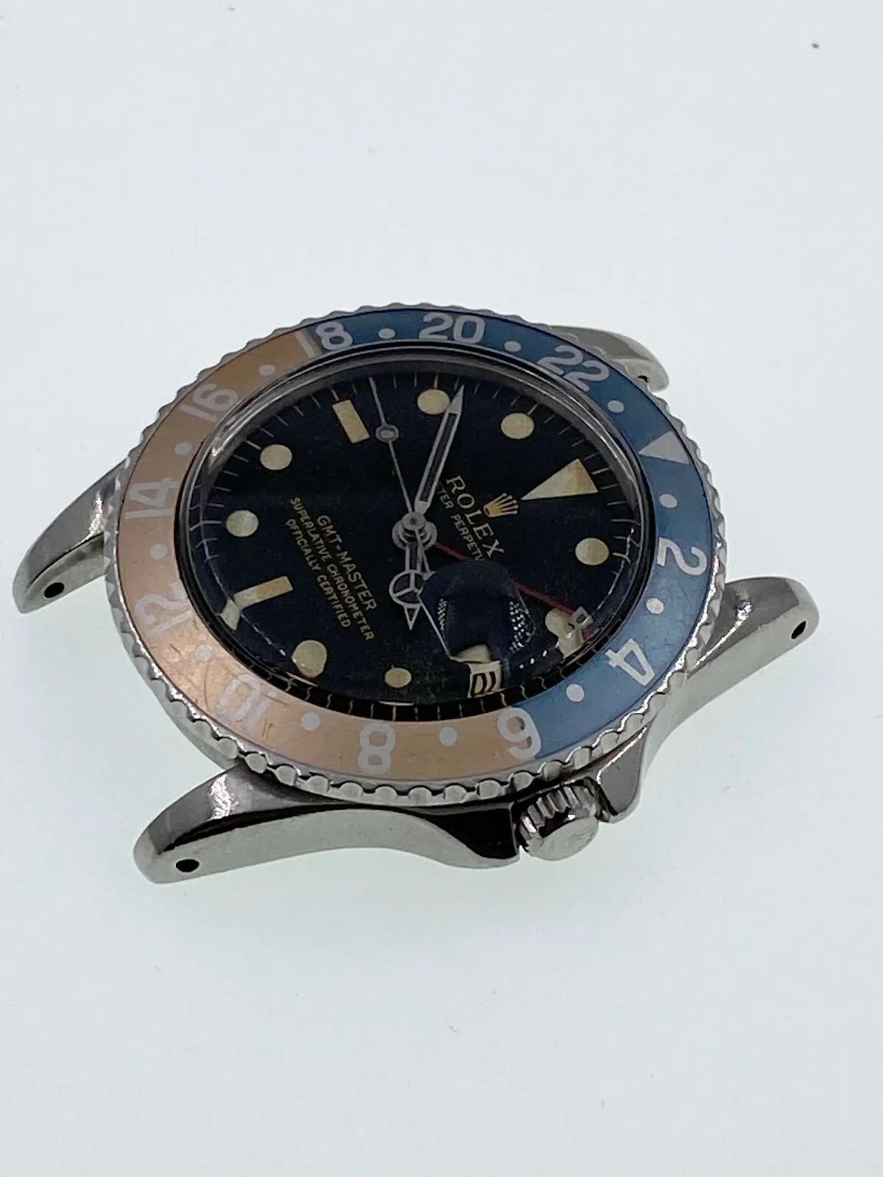 VINTAGE Rolex GMT Master Ghost Pepsi 1675 Quadrante dorato lucido Guardie corona a punta 6
