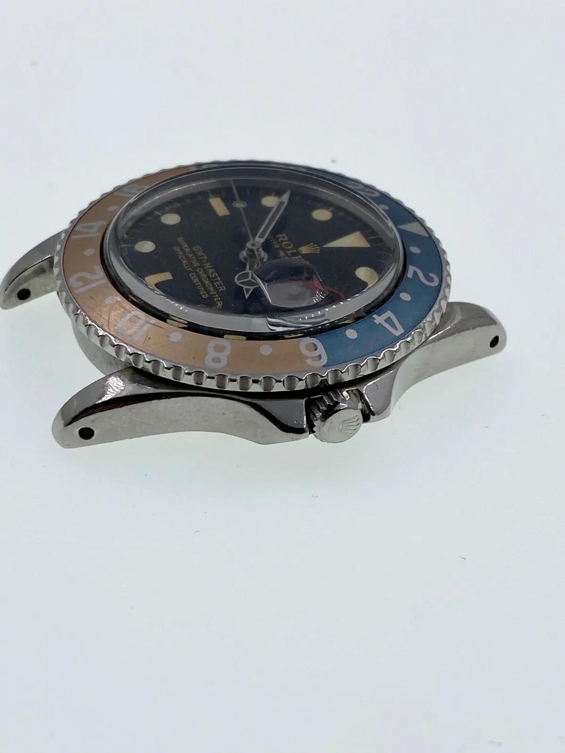 VINTAGE Rolex GMT Master Ghost Pepsi 1675 Quadrante dorato lucido Guardie corona a punta 8