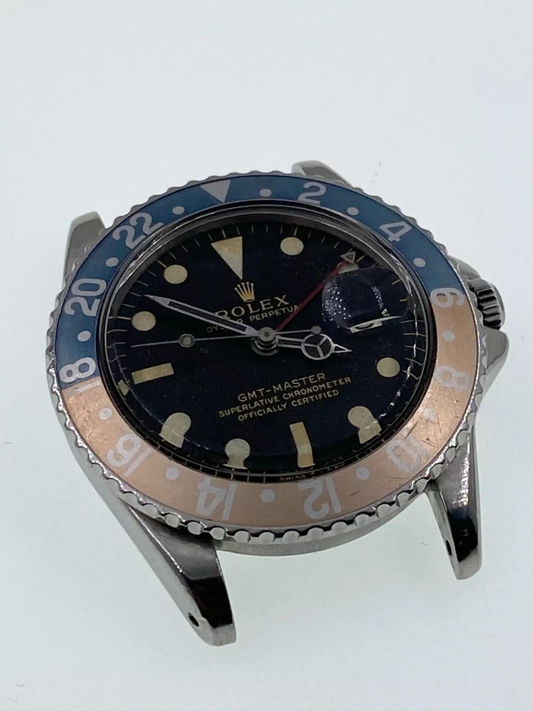 Uomo VINTAGE Rolex GMT Master Ghost Pepsi 1675 Quadrante dorato lucido Guardie corona a punta
