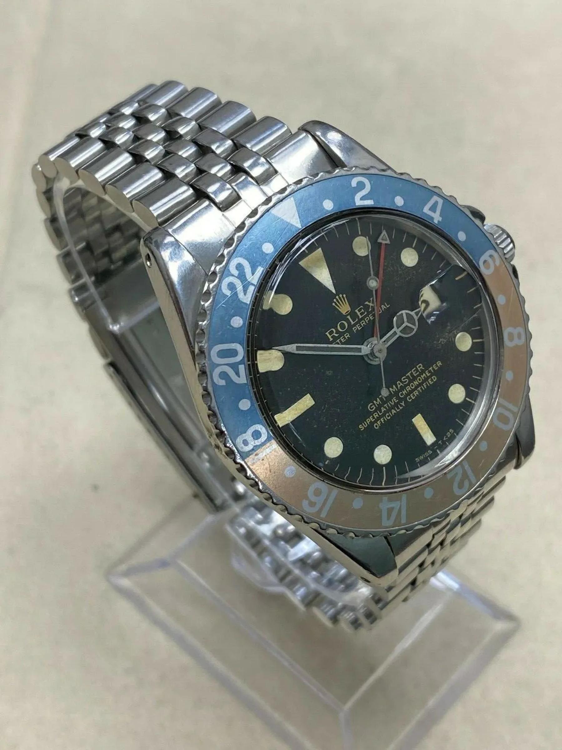 VINTAGE Rolex GMT Master Ghost Pepsi 1675 Quadrante dorato lucido Guardie corona a punta 1