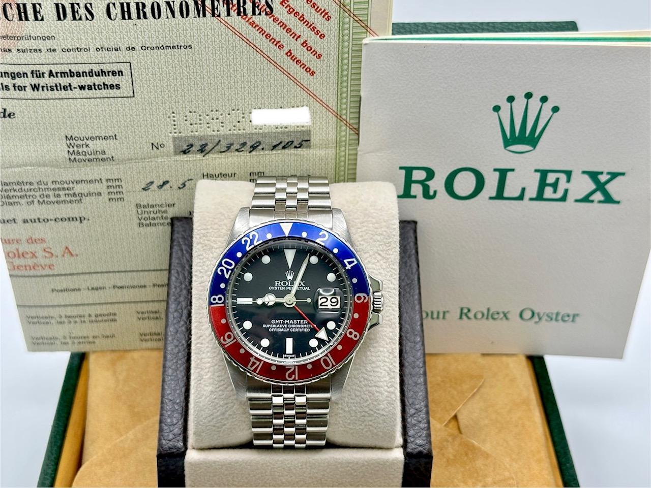 Style Number: 1675



Serial: 198****



Year: 1969

 

Model: Rolex GMT Master 

 

Case Material: Stainless Steel

 

Band: Stainless Steel Jubilee

   

Bezel: Pepsi - Red & Blue

  

Dial: Black

 

Crystal: Acrylic

 

Case Size: 40mm

