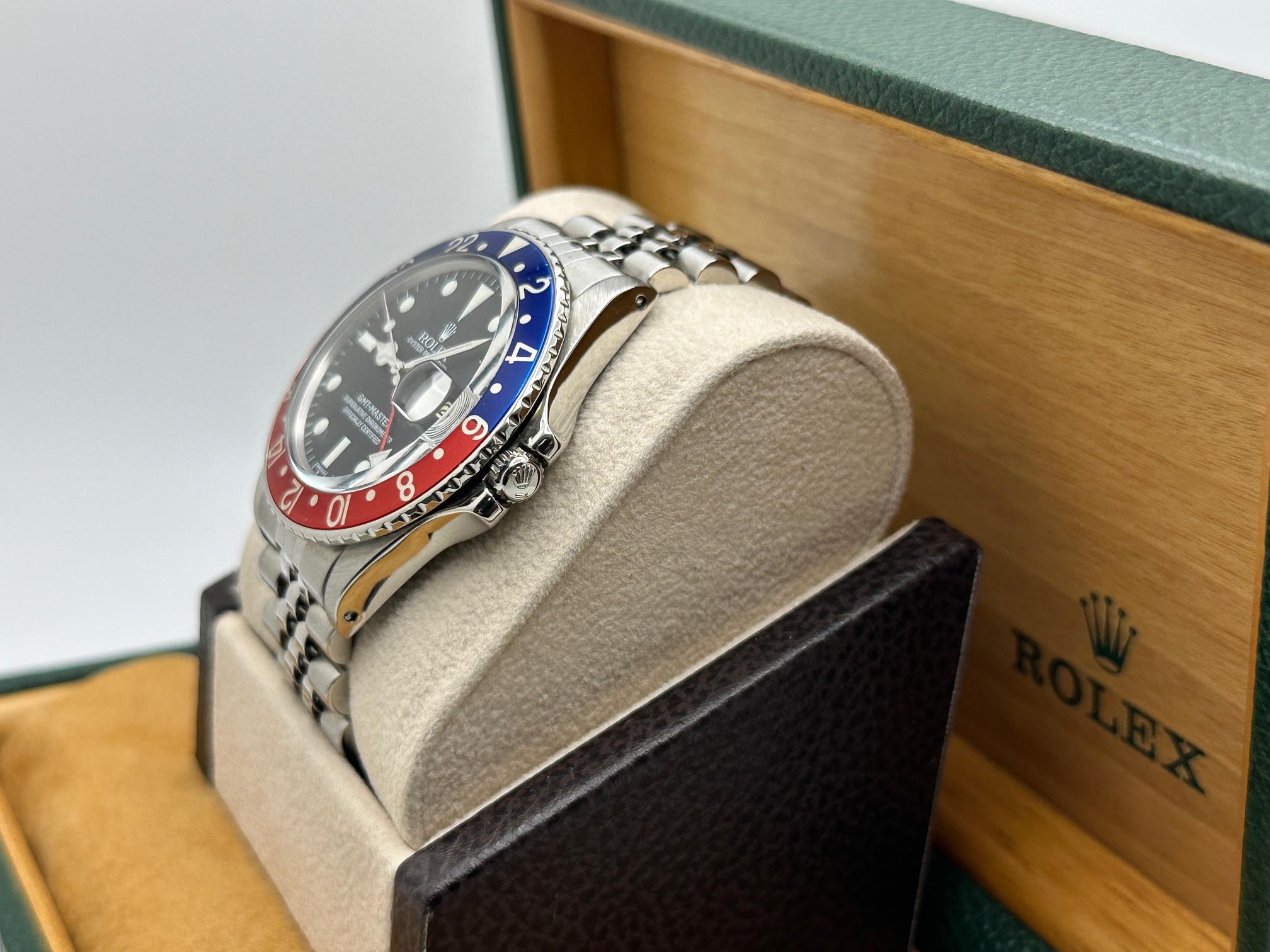 Men's Vintage Rolex GMT Master Pepsi 1675 Blue & Red Bezel Steel Box Papers 1969 For Sale