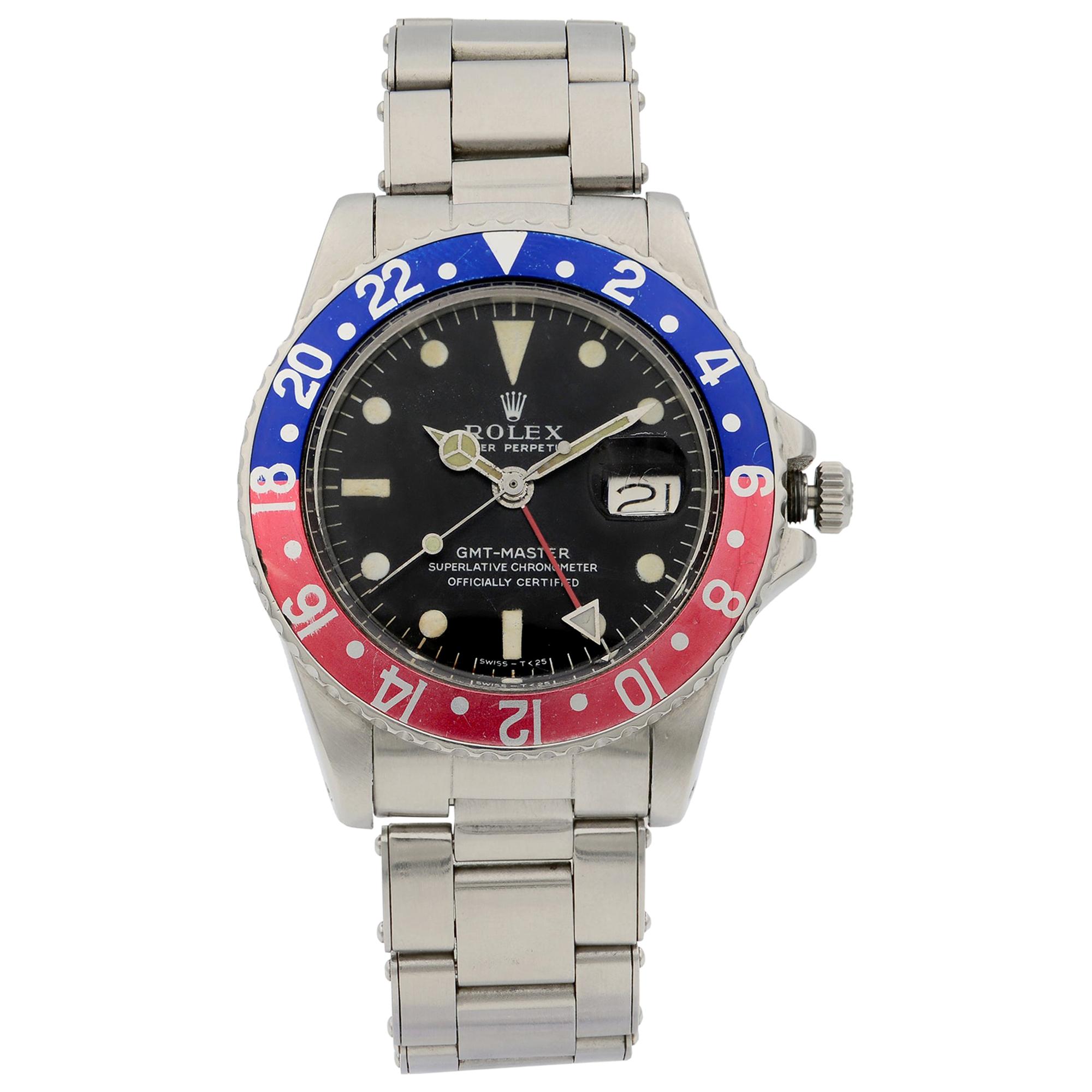 Vintage Rolex GMT-Master Pepsi Black Dial Automatic Men's Watch 1675
