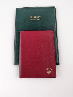 Cartera y Pasaporte Vintage Rolex de Piel Verde y Roja
