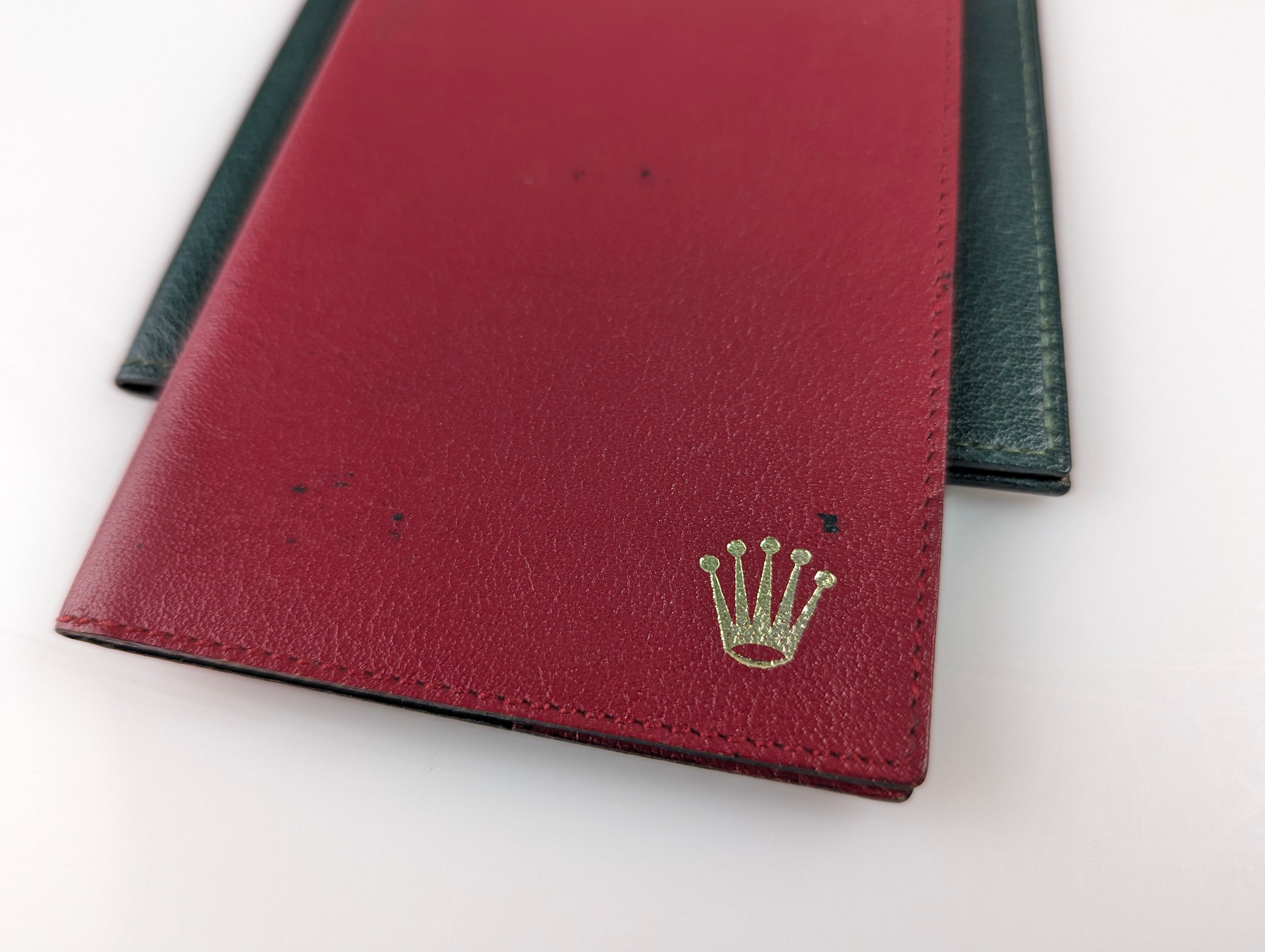 Rolex Portefeuille et passeport vintage en cuir vert et rouge Bon état - En vente à Benalmadena, ES