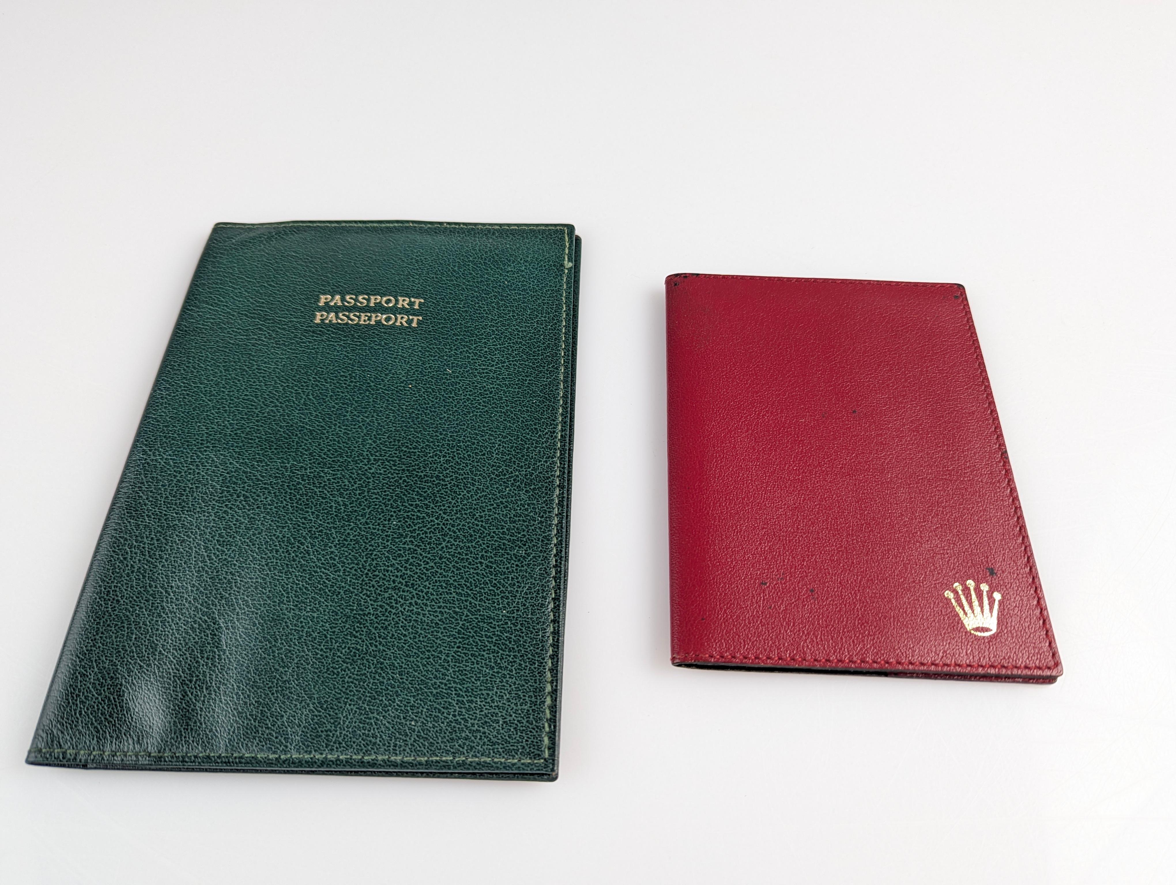 Rolex Portefeuille et passeport vintage en cuir vert et rouge en vente 3