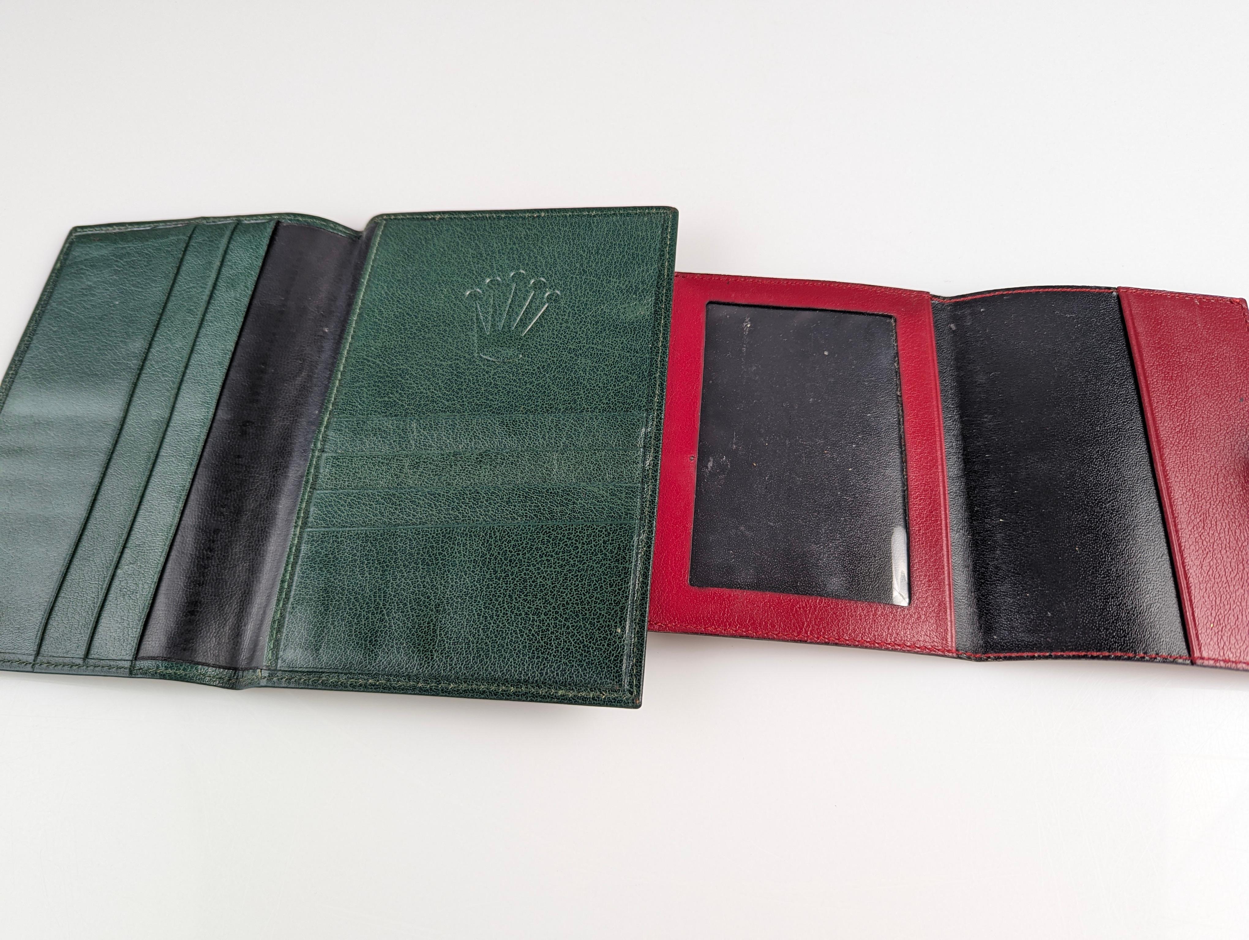 Rolex Portefeuille et passeport vintage en cuir vert et rouge en vente 4