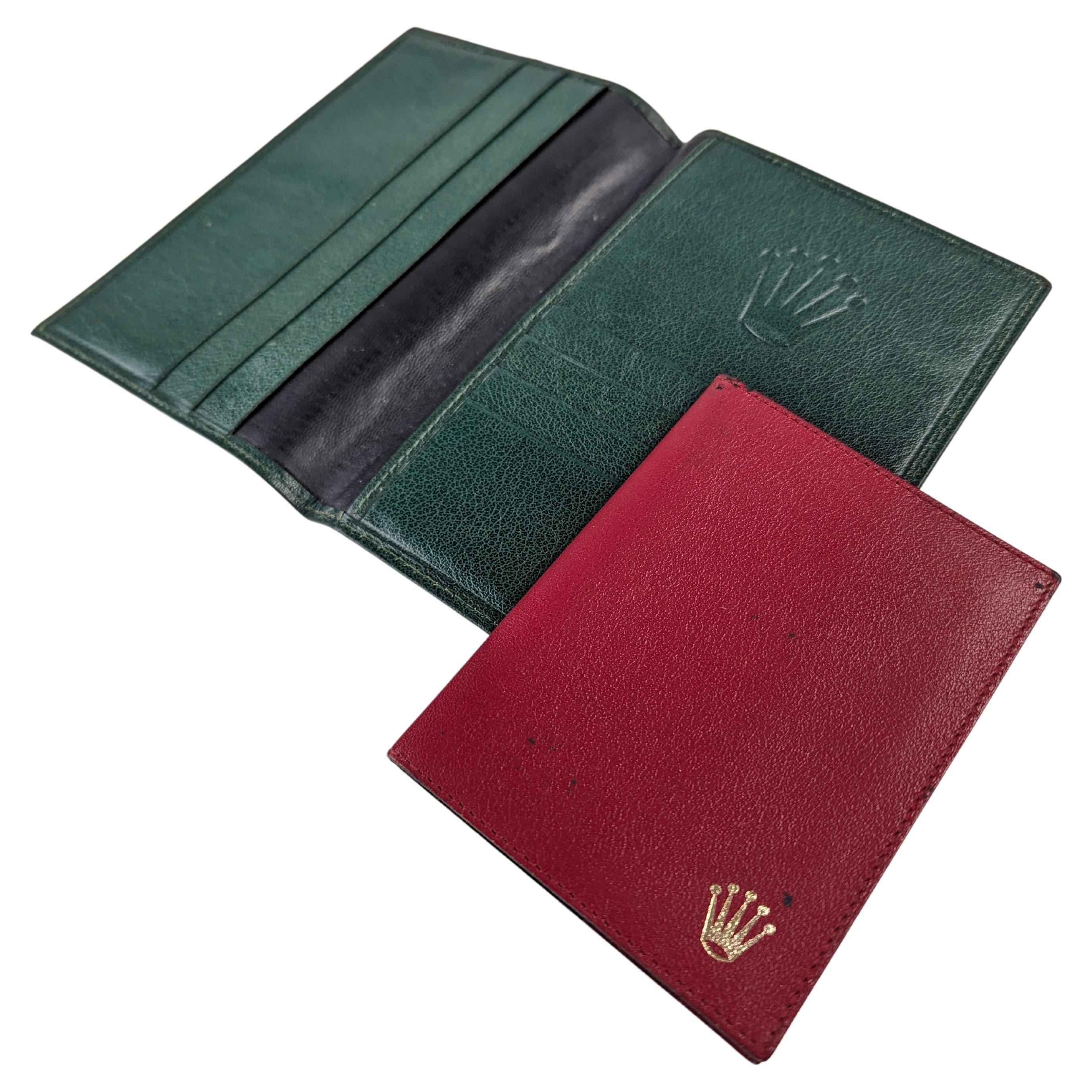 Rolex Portefeuille et passeport vintage en cuir vert et rouge en vente