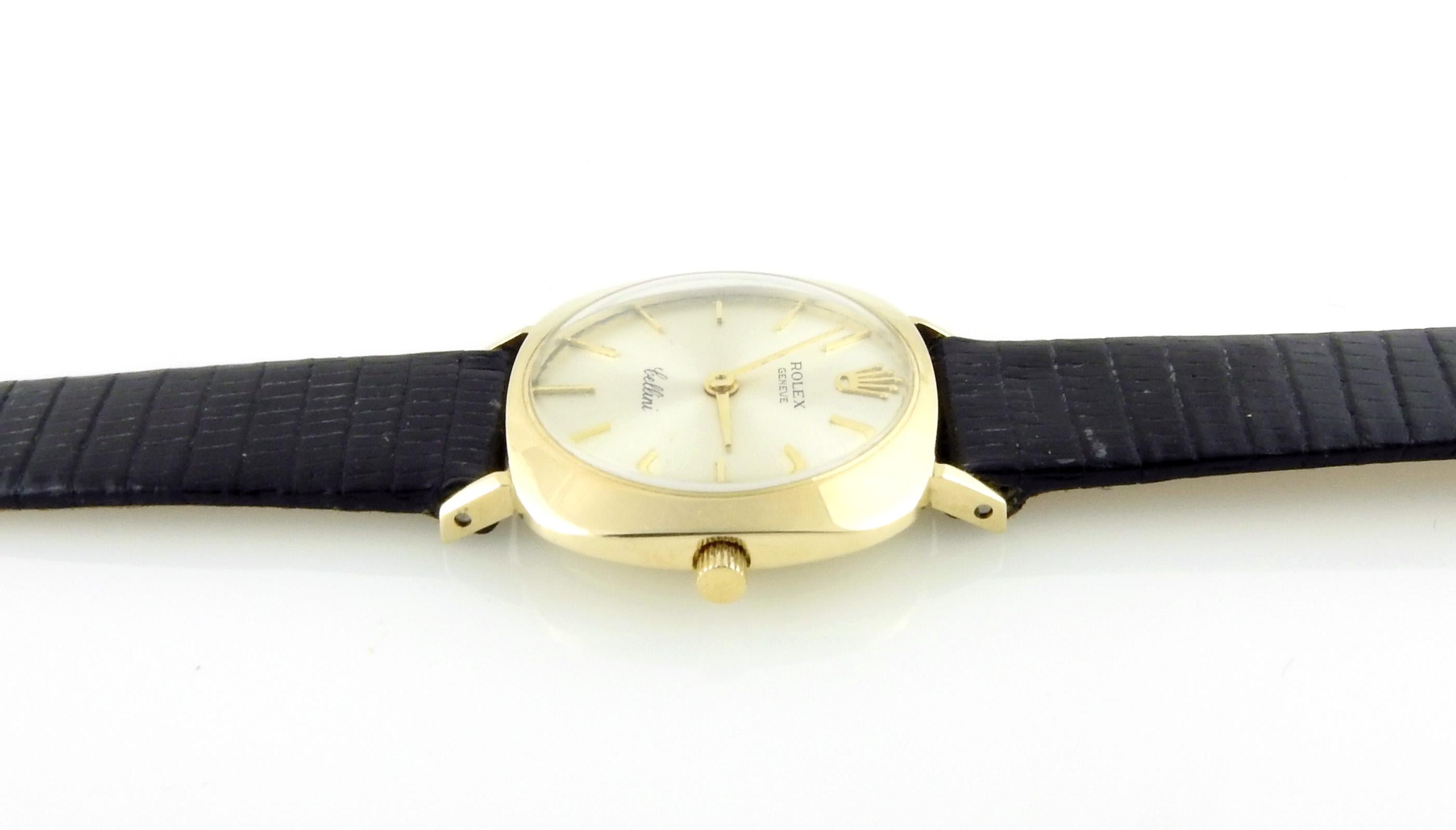 Women's or Men's Vintage Rolex Ladies Cellini 14k Yellow Gold Watch Silver Dial