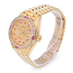Vintage Rolex Ladies Datejust Aftermarket Ruby & Diamond Watch Ref 69178