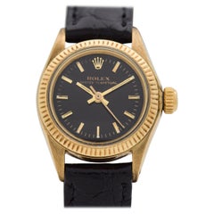 Retro Rolex Ladies Oyster Perpetual Black Dial Watch