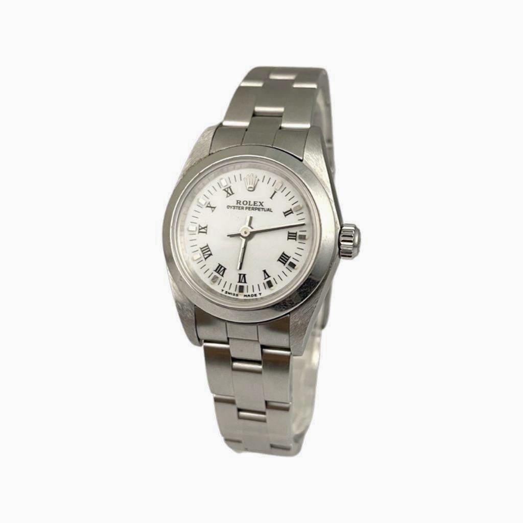 Brand: Rolex 

Model Name: Oyster Perpetual

Model Number: 76080

Movement: Automatic 

Case Size: 24  mm

Case Material:  Stainless Steel 

Bezel: Smooth

Total Item Weight(grams): 46 g

Dial: White 

Bracelet: Oyster 

Hour Markers: Roman Numerals