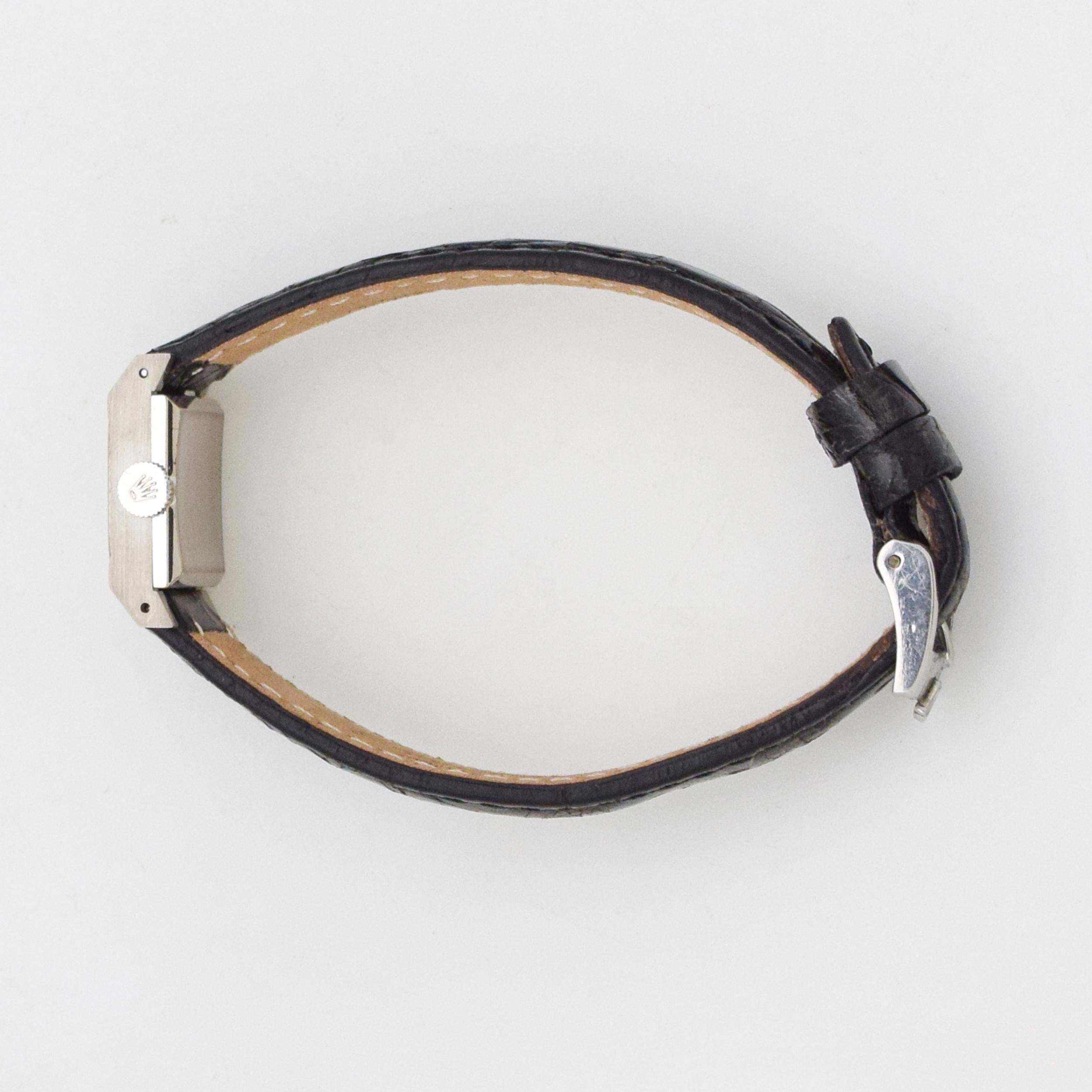 Vintage Rolex Ladies Square-Shaped 18 Karat White Gold Watch, 1973 In Excellent Condition For Sale In Beverly Hills, CA