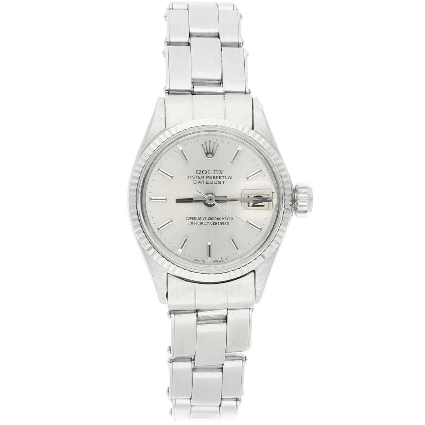 Vintage Rolex Lady Datejust 6517 Stainless Steel Silver Dial 26mm Oyster Band, Circa 1957.
This watch has been professionally polished and is in good overall condition. Authenticity of the watch is guaranteed! Sale is covered by our in-house 1 year