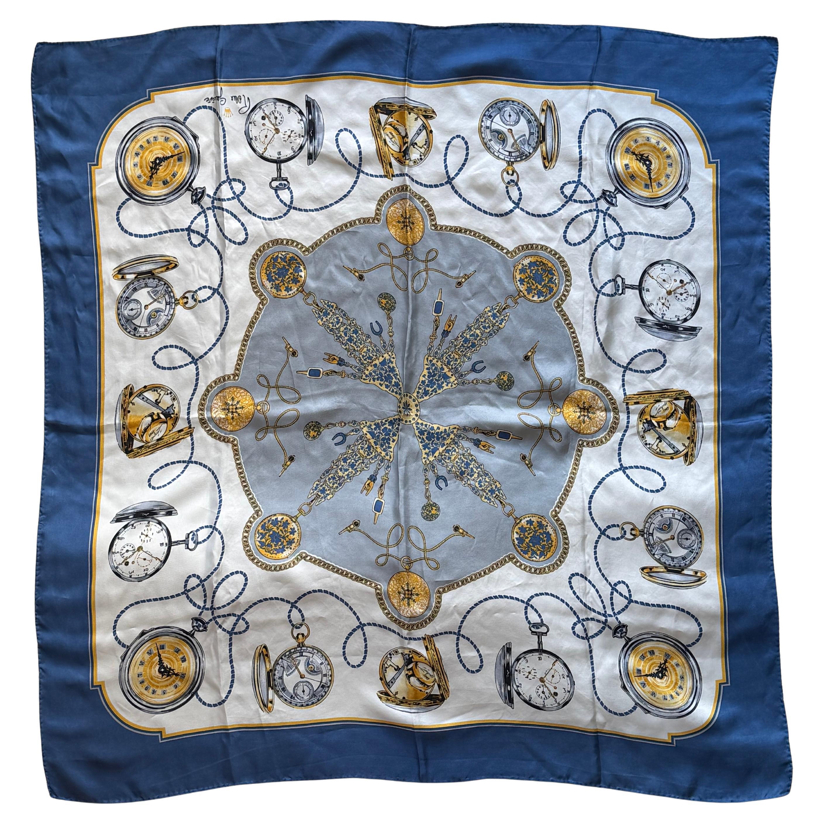 Vintage Rolex Made in Switzerland 100% Silk Scarf with Pocket Watch Design