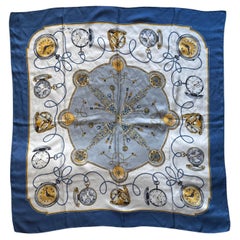 Vintage Rolex Made in Switzerland 100% Silk Scarf with Pocket Watch Design