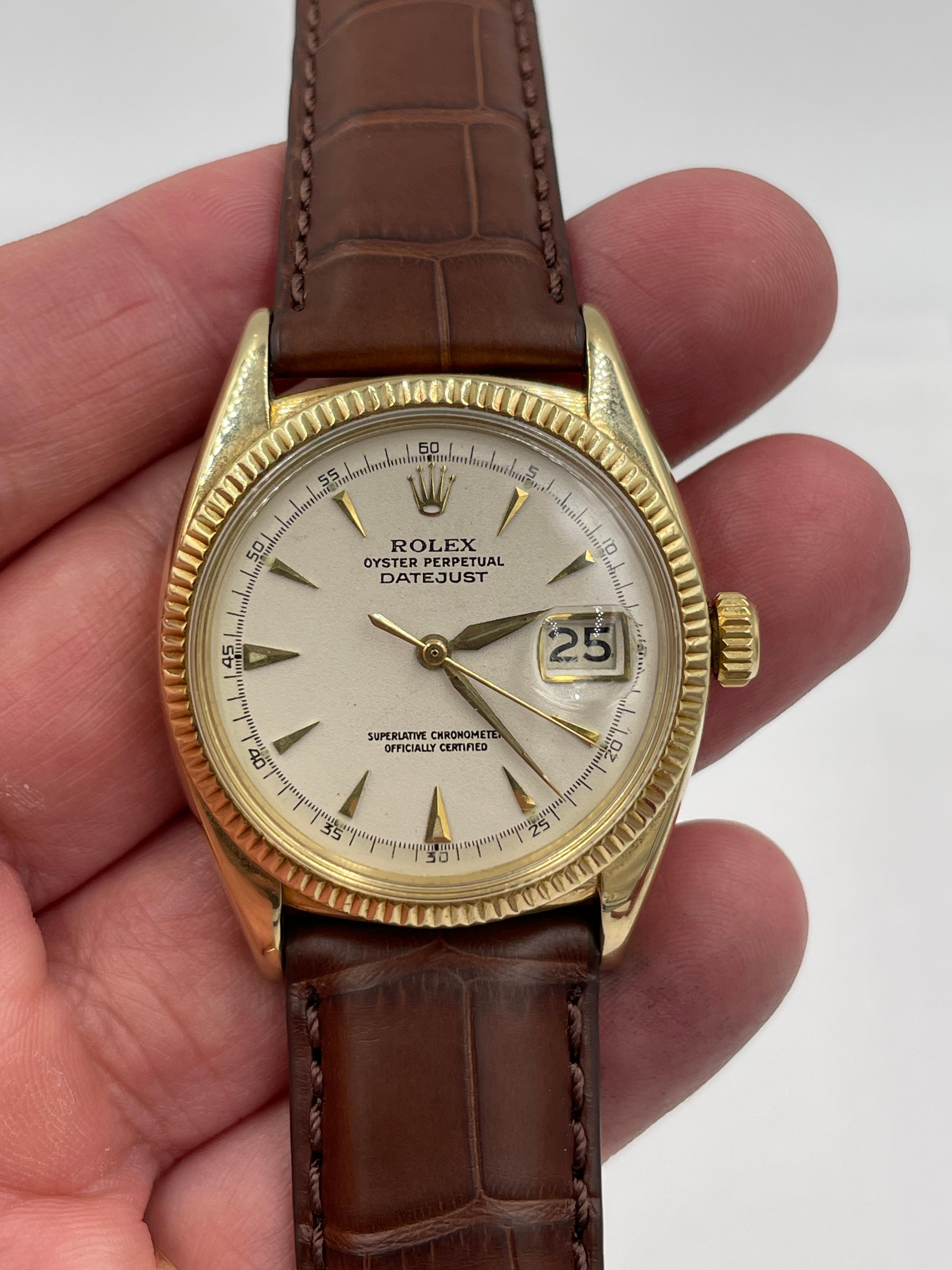 Vintage Rolex Oyster Date Yellow Gold Wristwatch  In Good Condition In Los Angeles, CA