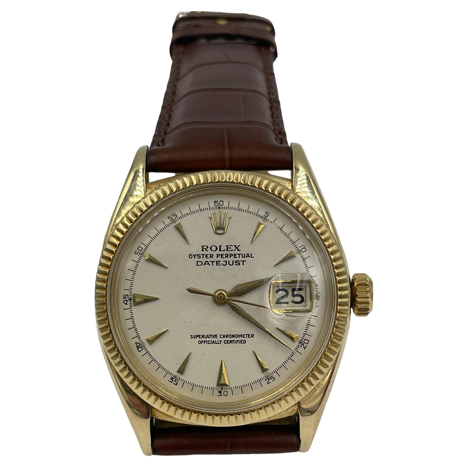 Vintage Rolex Oyster Date Yellow Gold Wristwatch  For Sale