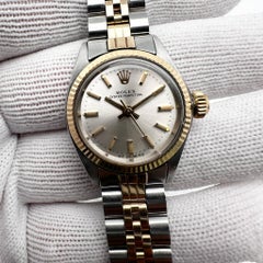Vintage Rolex Oyster Perpetual 14K Gold Steel Silver Dial Ladies Watch 6619