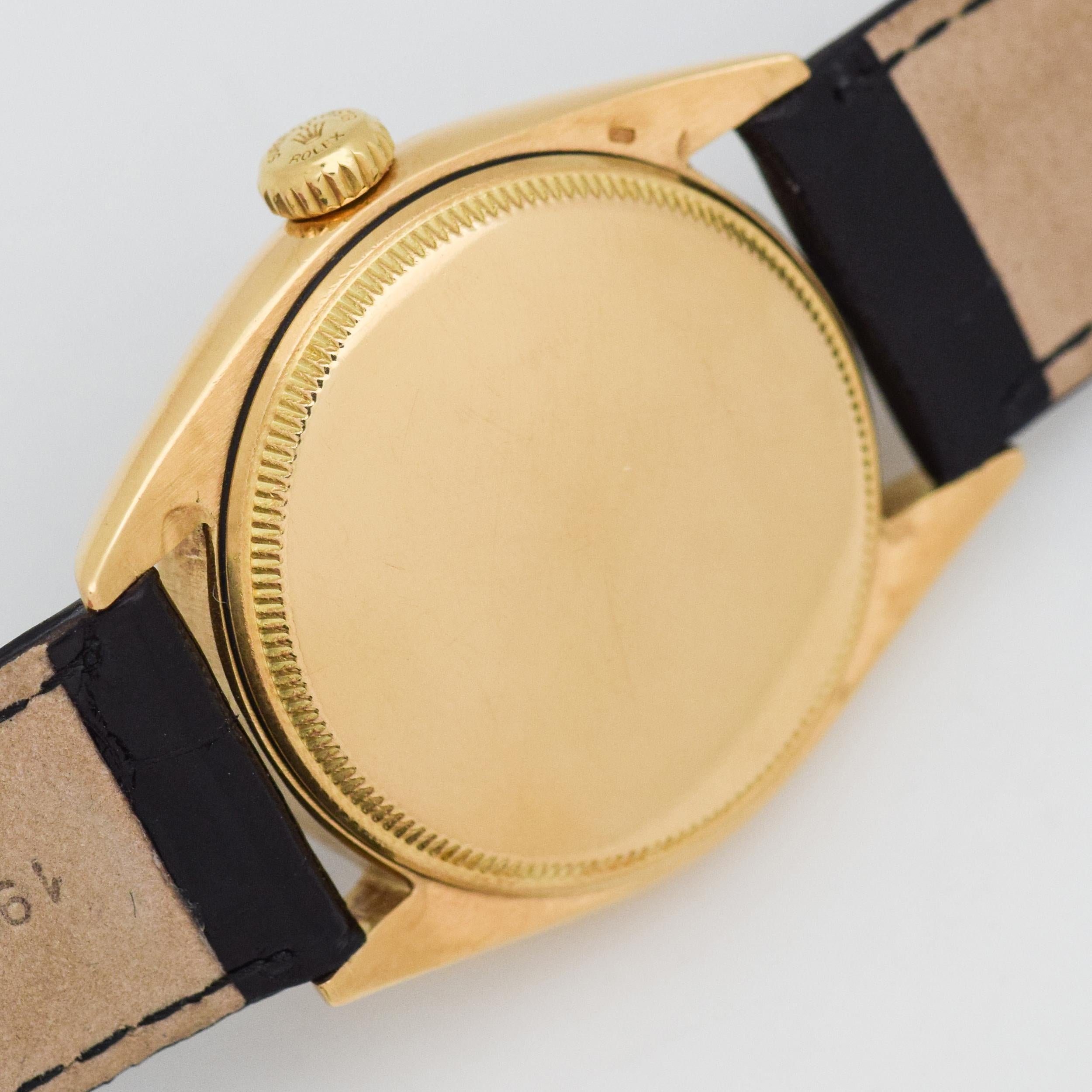 Vintage Rolex Oyster Perpetual 18 Karat Yellow Gold Watch, 1951 In Excellent Condition In Beverly Hills, CA