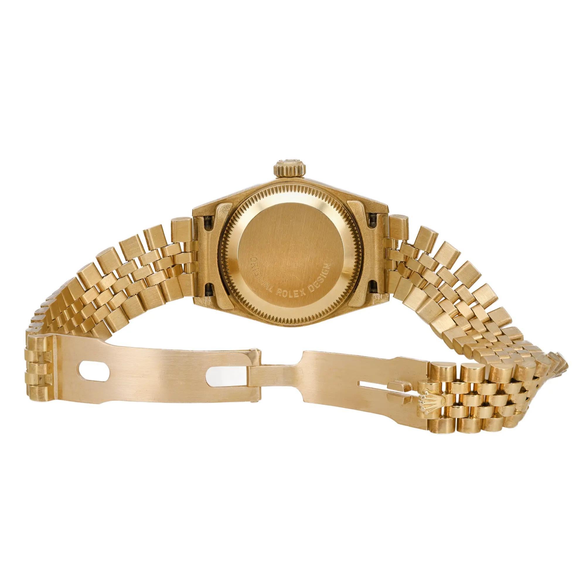 Vintage Rolex Oyster Perpetual 26mm 18k Yellow Gold Dial ladies Watch 67198 In Fair Condition In New York, NY