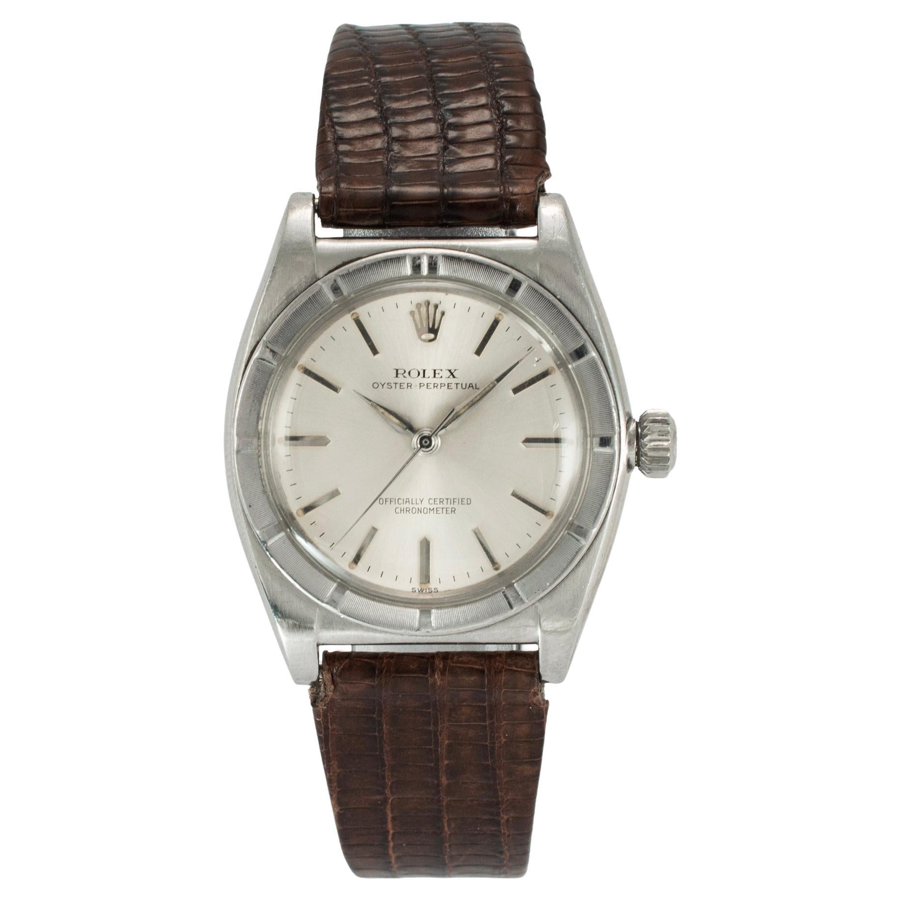 Vintage Rolex Oyster Perpetual 32MM 3372 Brown Bubble Back Steel Automatic Watch en vente