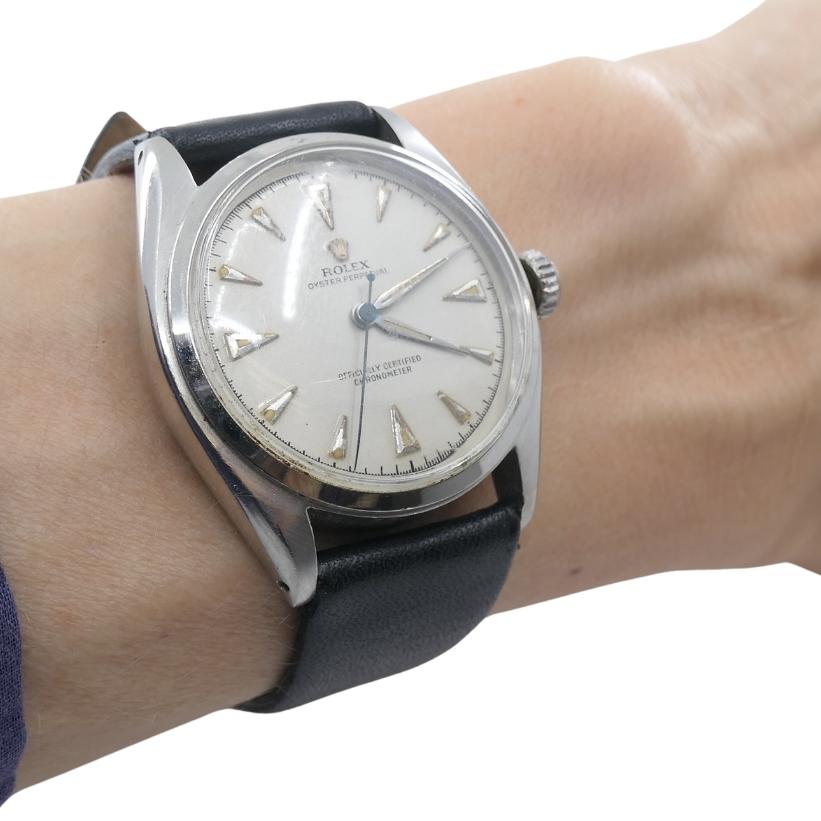 Rolex Oyster Perpetual 6084 Edelstahl-Armbanduhr, Vintage, ca. 1950er Jahre im Angebot 5