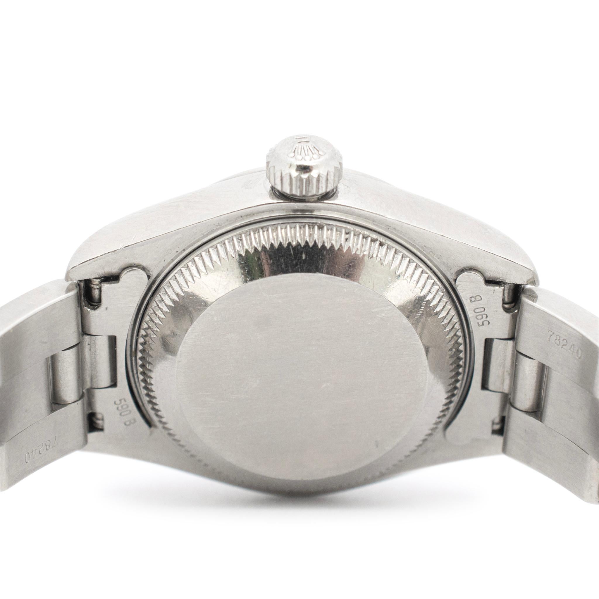 Rolex Montre Oyster Perpetual vintage en acier inoxydable pour femmes, date 69160 26MM Excellent état à Houston, TX