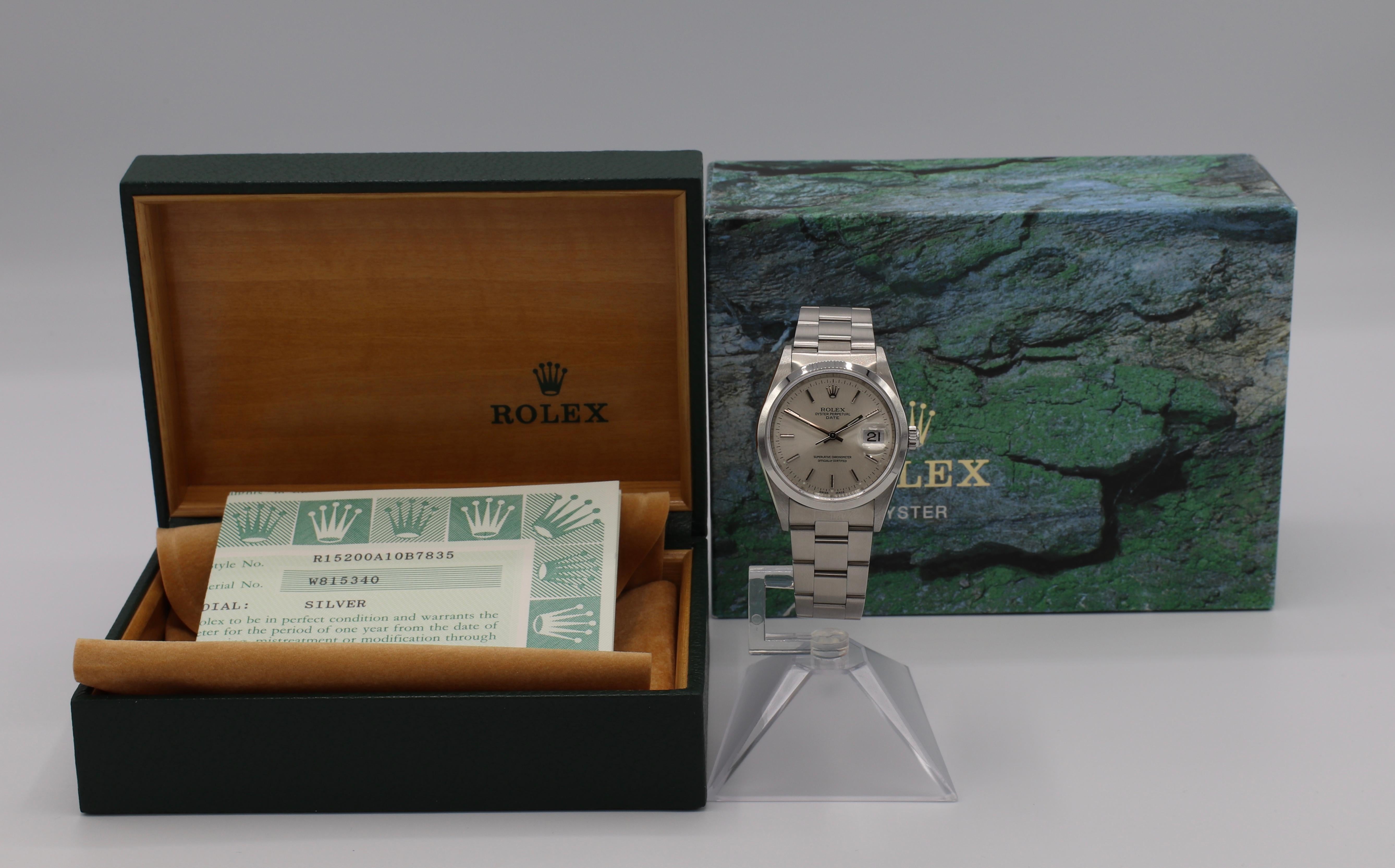 Vintage Rolex Oyster Perpetual Date Steel Watch Model 15200 Box & Papers 4