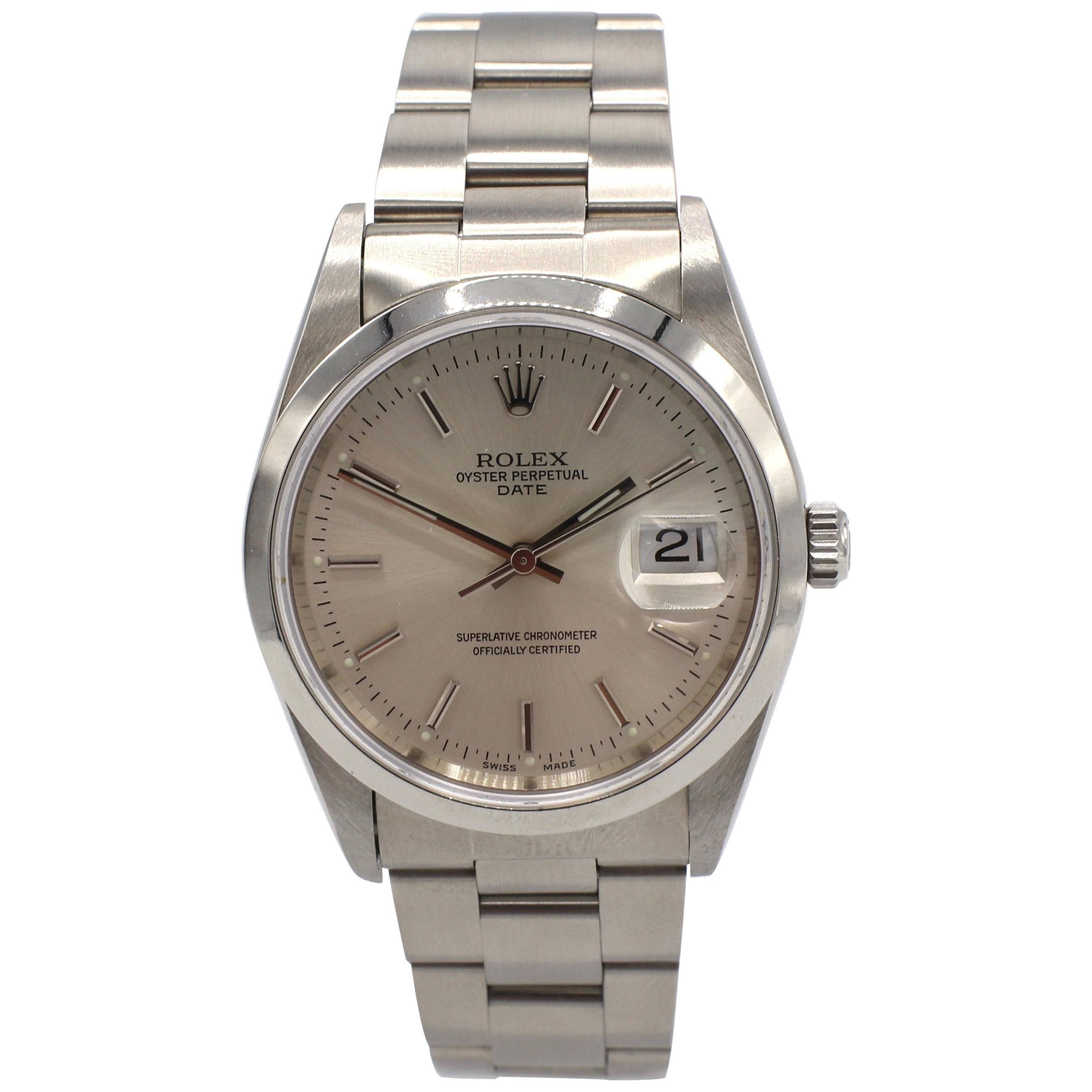 Vintage Rolex Oyster Perpetual Date Steel Watch Model 15200 Box & Papers